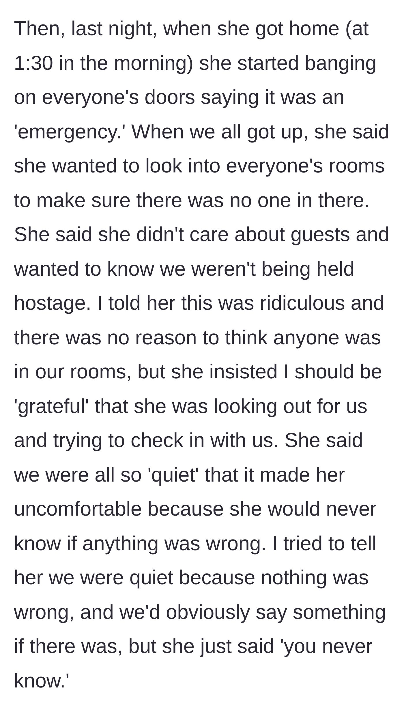 Story part 3 - A 1:30 AM wake-up call to search everyone's bedrooms for imaginary kidnappers.