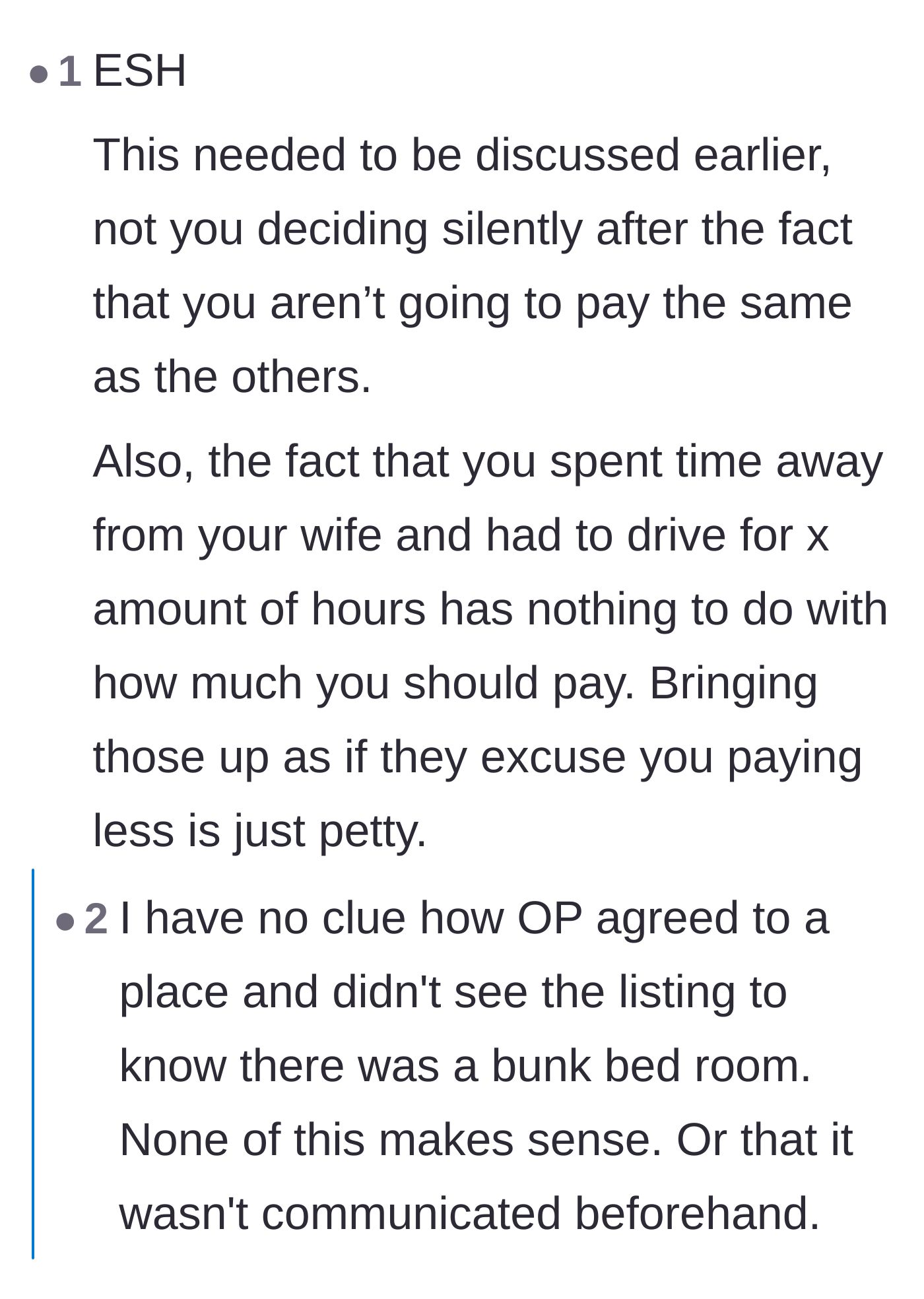 Comment thread 1 - A debate over whether the trip organizer or the husband is more to blame for the miscommunication.
