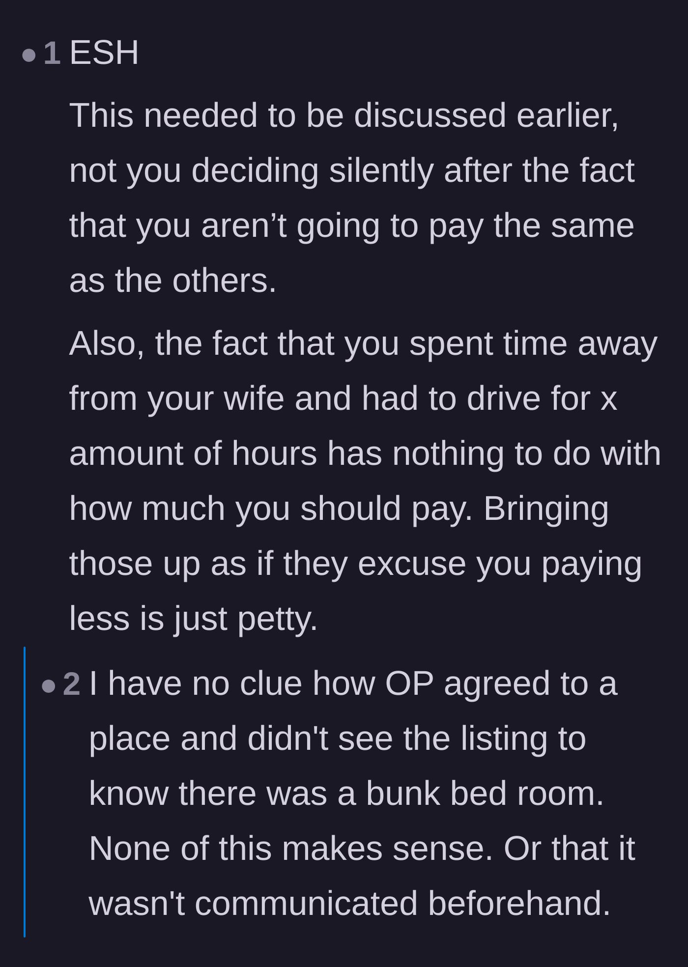 Comment thread 1 - A debate over whether the trip organizer or the husband is more to blame for the miscommunication.