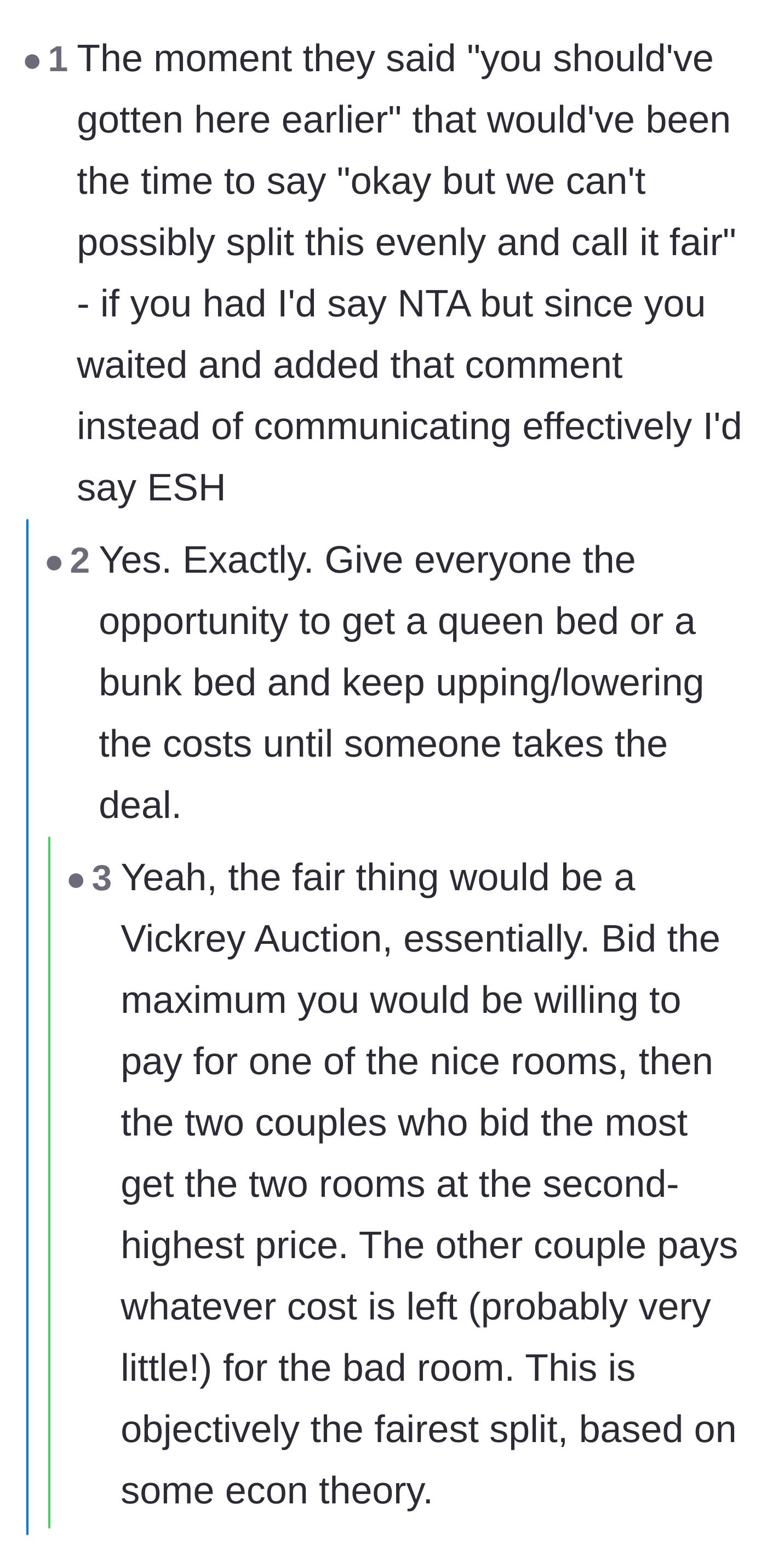 Comment thread 4 - Suggesting that the group should have negotiated room prices on the spot when the joke was made.
