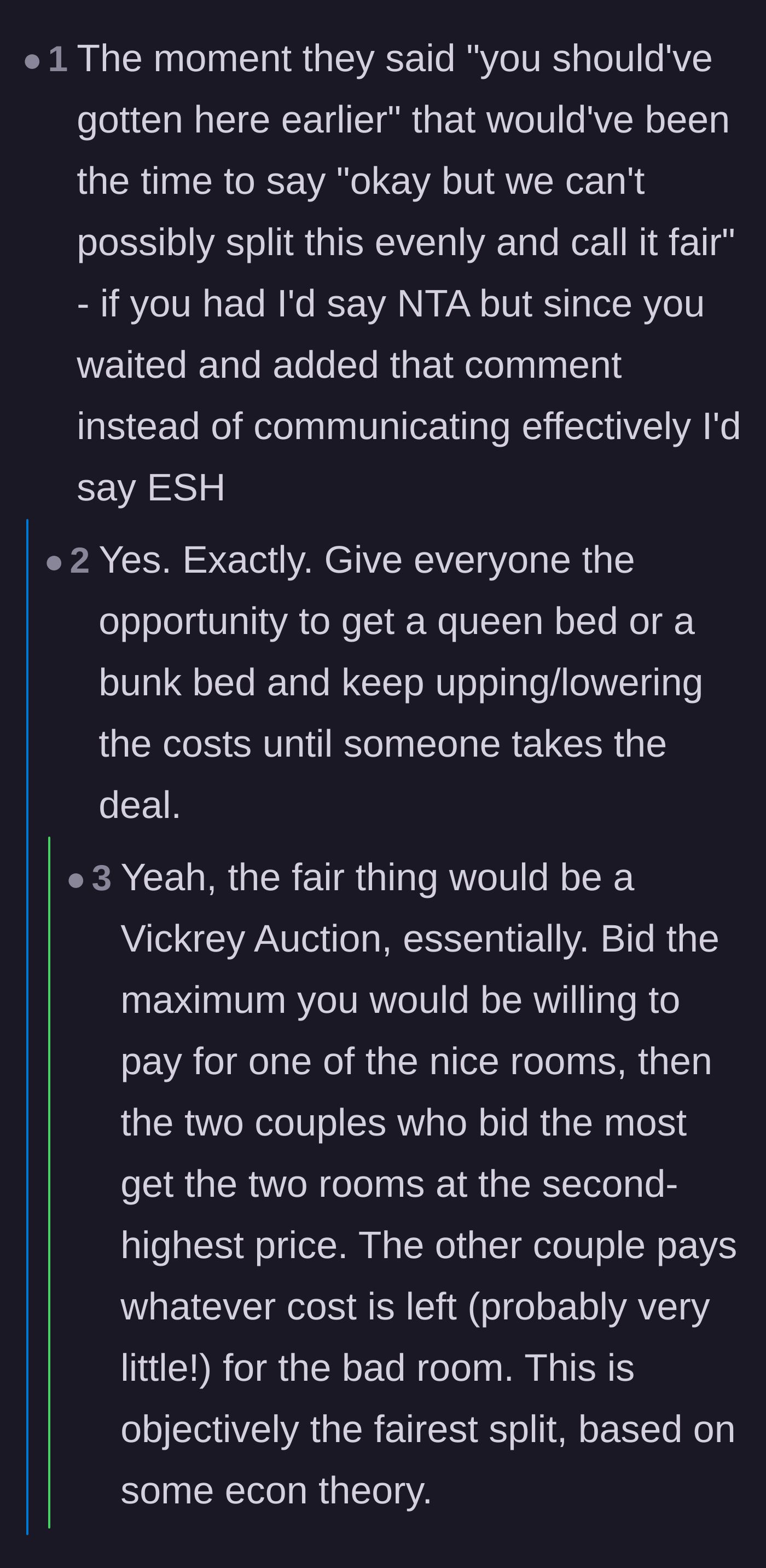 Comment thread 4 - Suggesting that the group should have negotiated room prices on the spot when the joke was made.