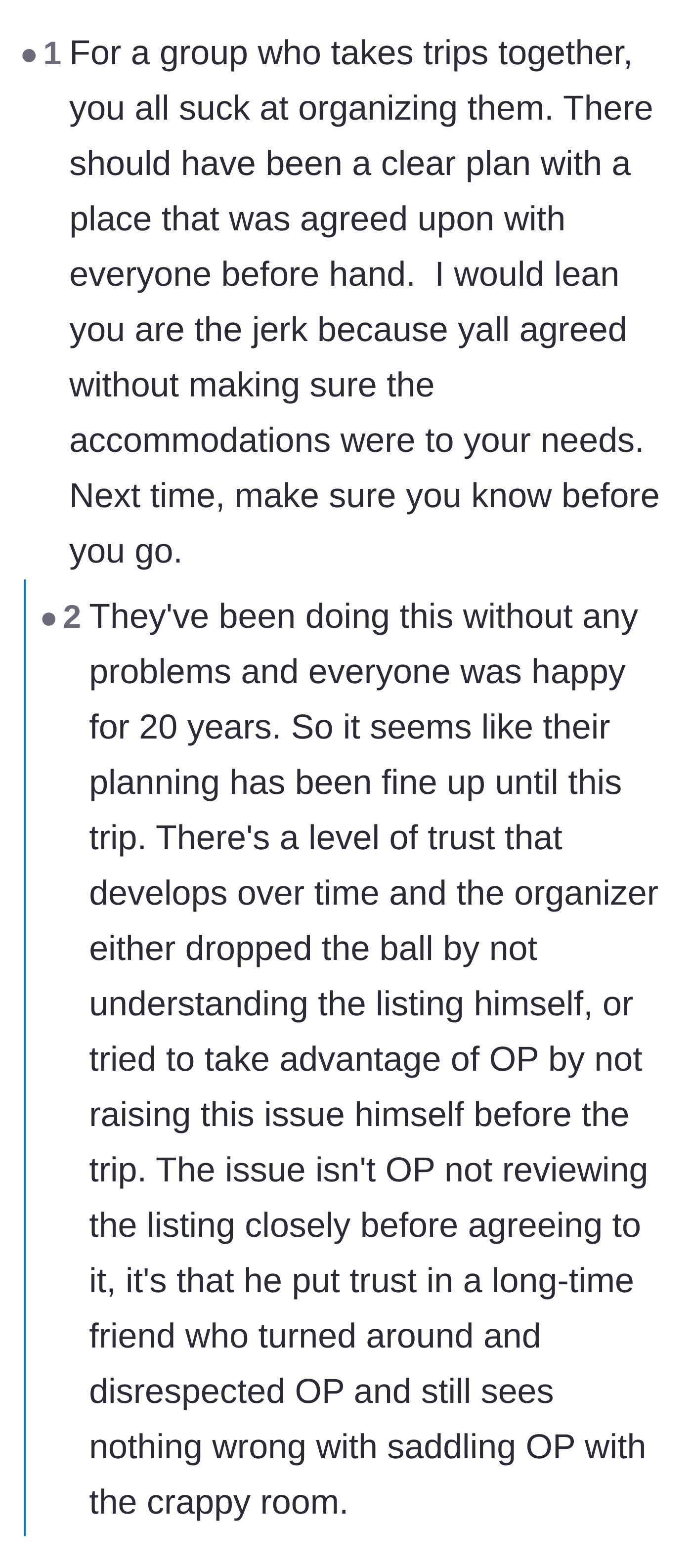 Comment thread 6 - Pointing out that after 20 years of trips, the trip organizer completely betrayed the group's trust.