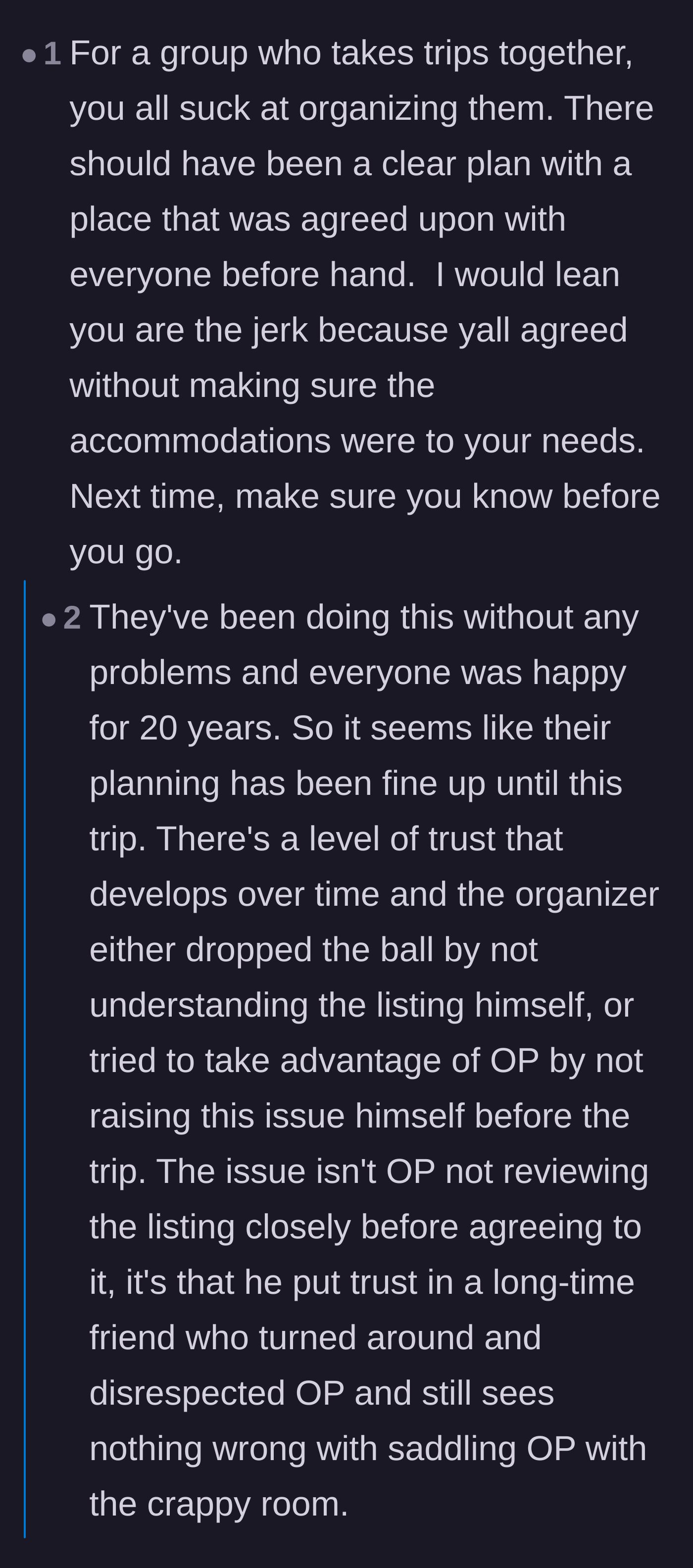 Comment thread 6 - Pointing out that after 20 years of trips, the trip organizer completely betrayed the group's trust.