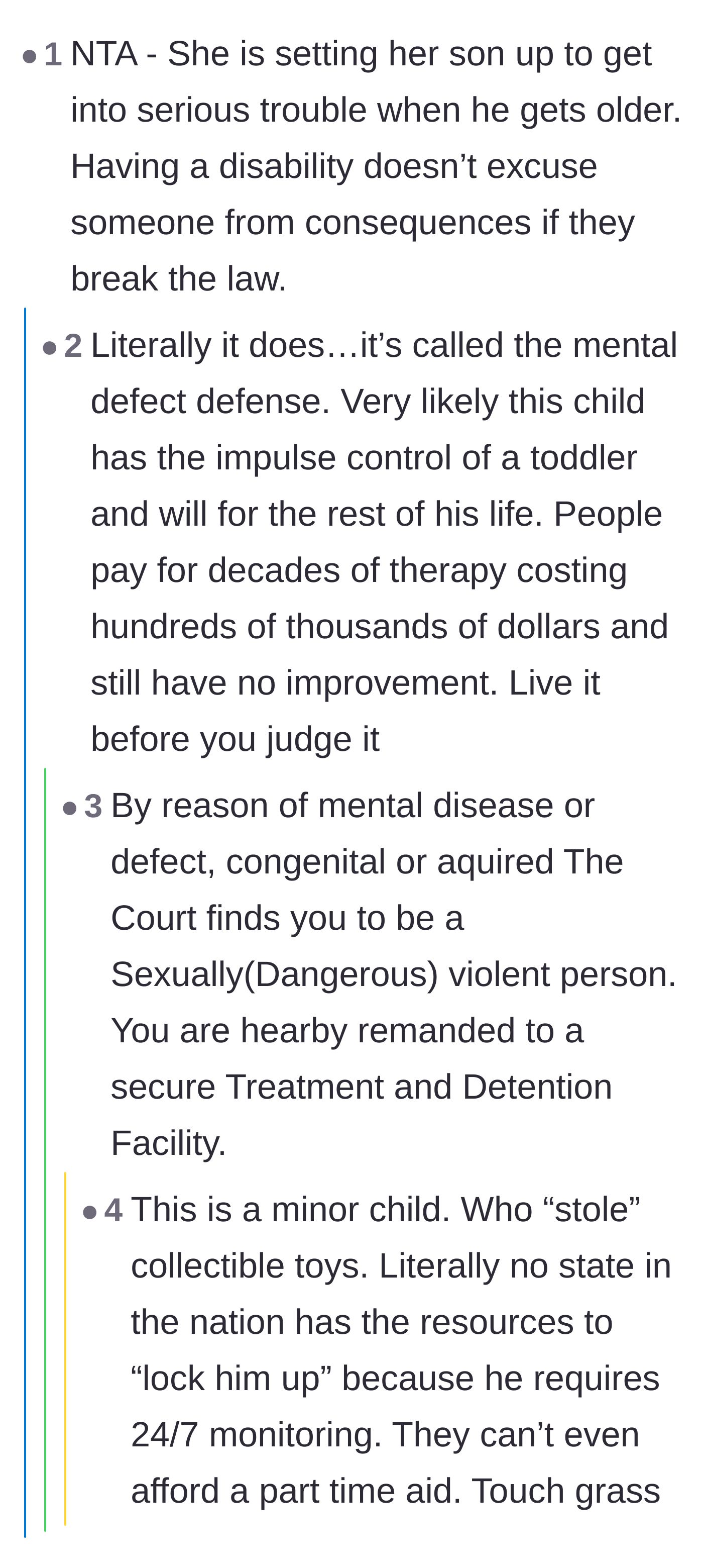 Comment thread 5 - A heated debate about the future legal and institutional consequences of the son's unchecked stealing.