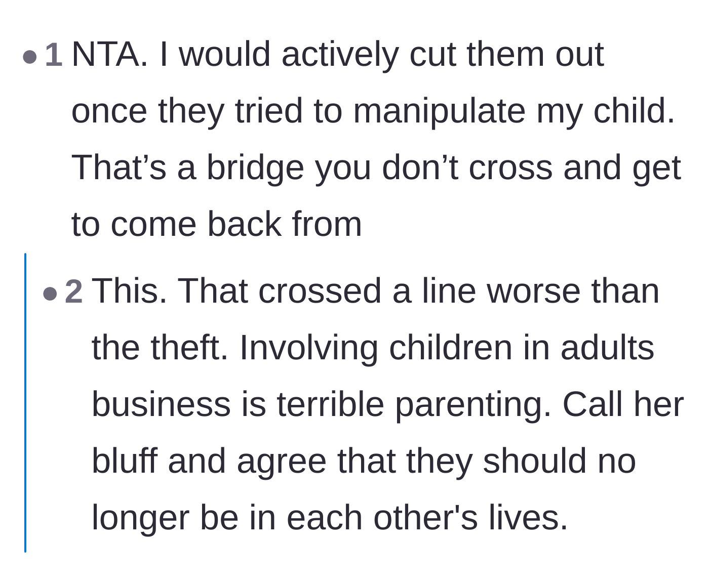 Comment thread 6 - Users declaring that manipulating the children was the point of no return and advising the hosts to walk away.