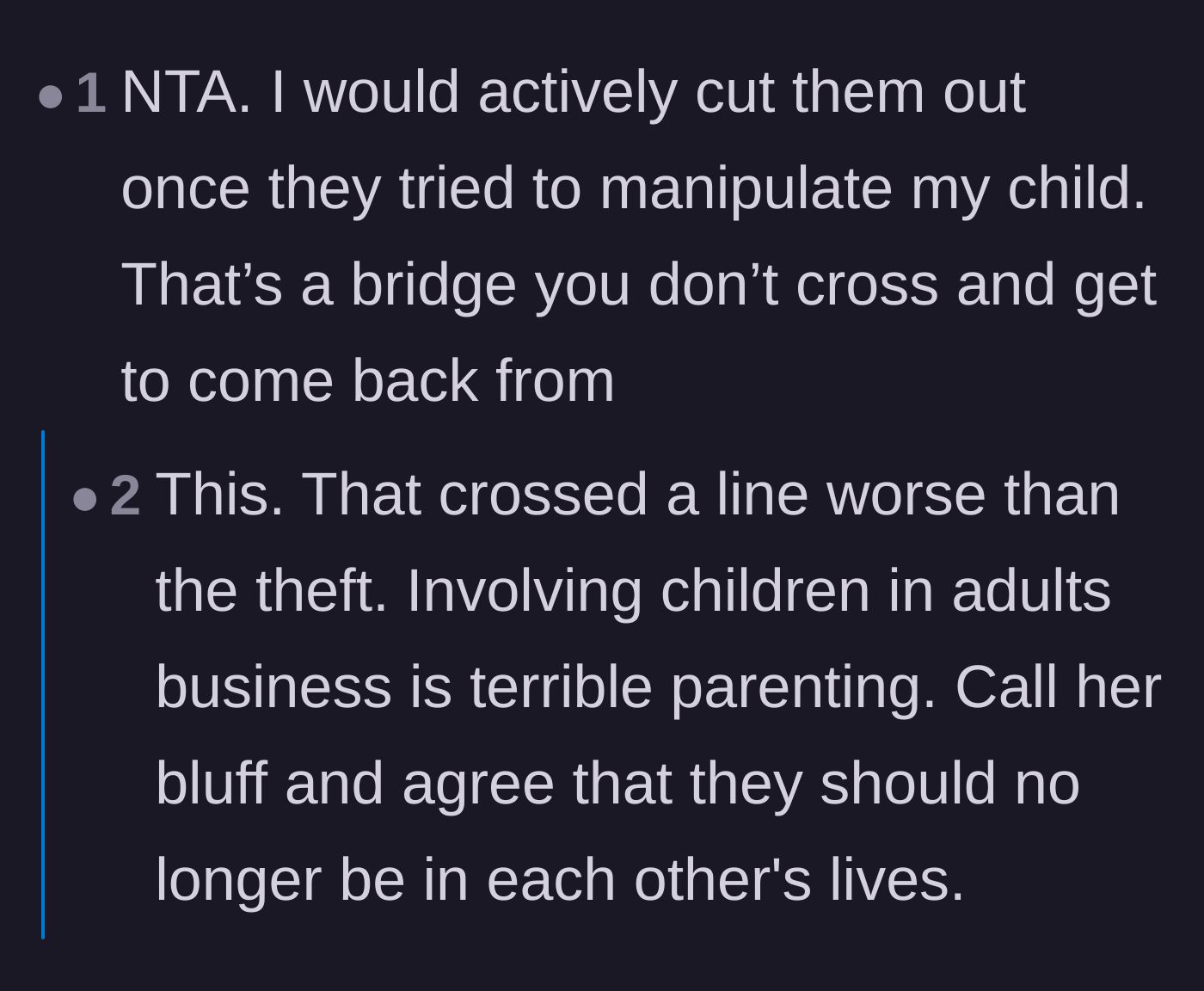 Comment thread 6 - Users declaring that manipulating the children was the point of no return and advising the hosts to walk away.