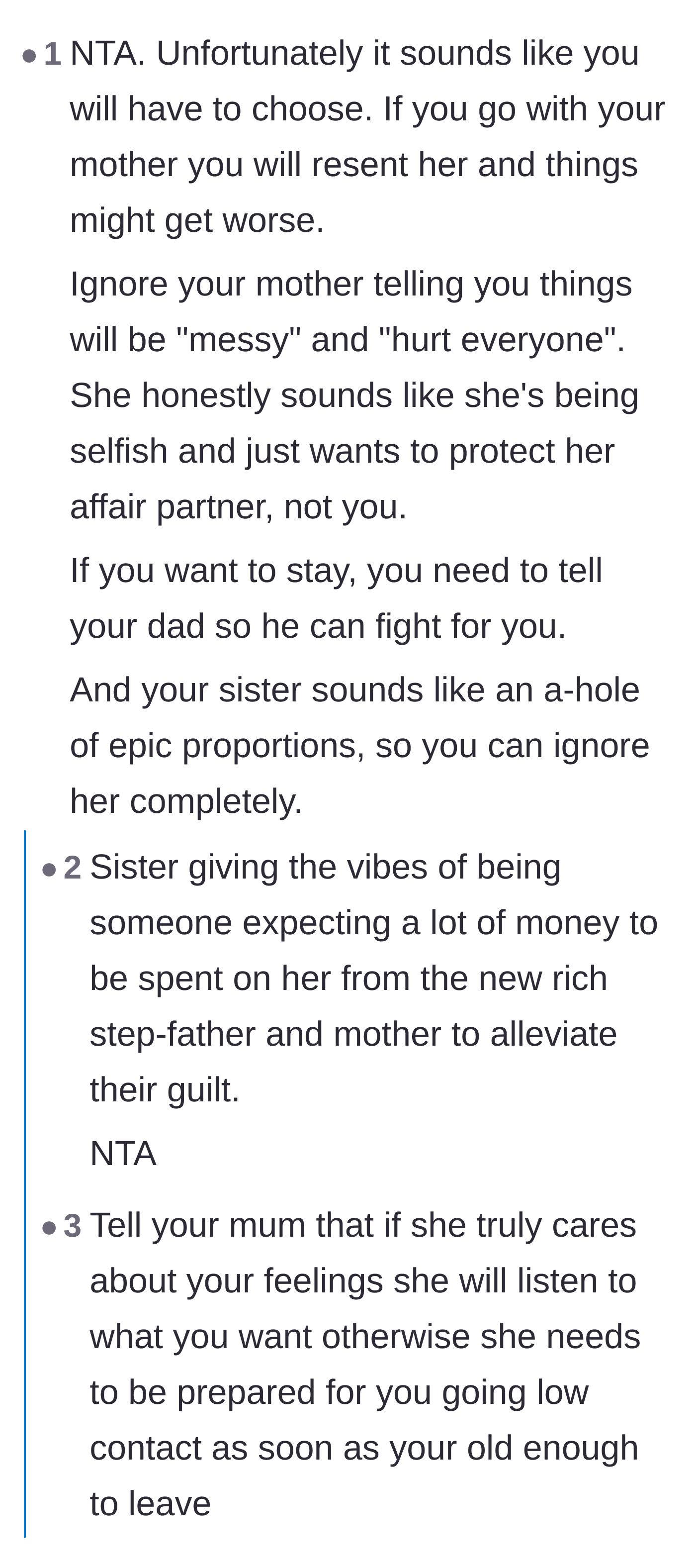 Comment thread 4 - Criticism of the sister's behavior, suspecting she is blinded by the new fiancé's wealth and abandoning her father