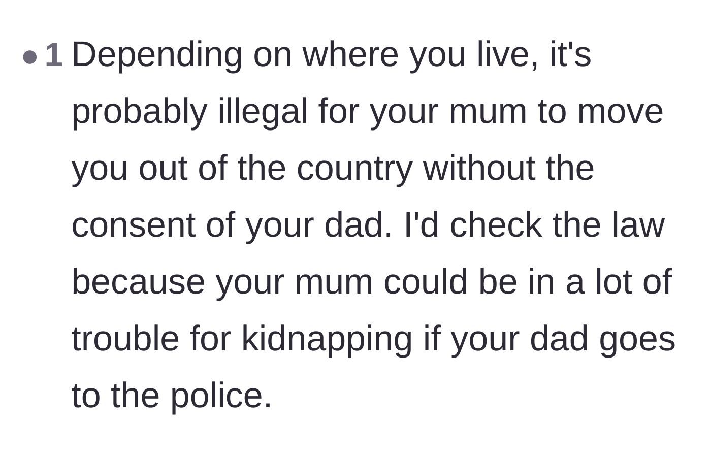 Comment thread 5 - Warnings that moving the child out of the country without the father's consent crosses serious legal boundaries