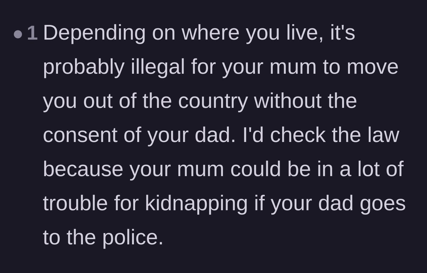Comment thread 5 - Warnings that moving the child out of the country without the father's consent crosses serious legal boundaries