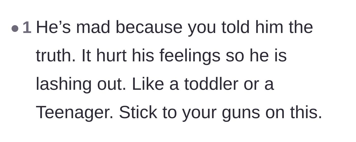 Comment thread 6 - Comparing the stepdad's emotional reaction to a toddler throwing a temper tantrum.