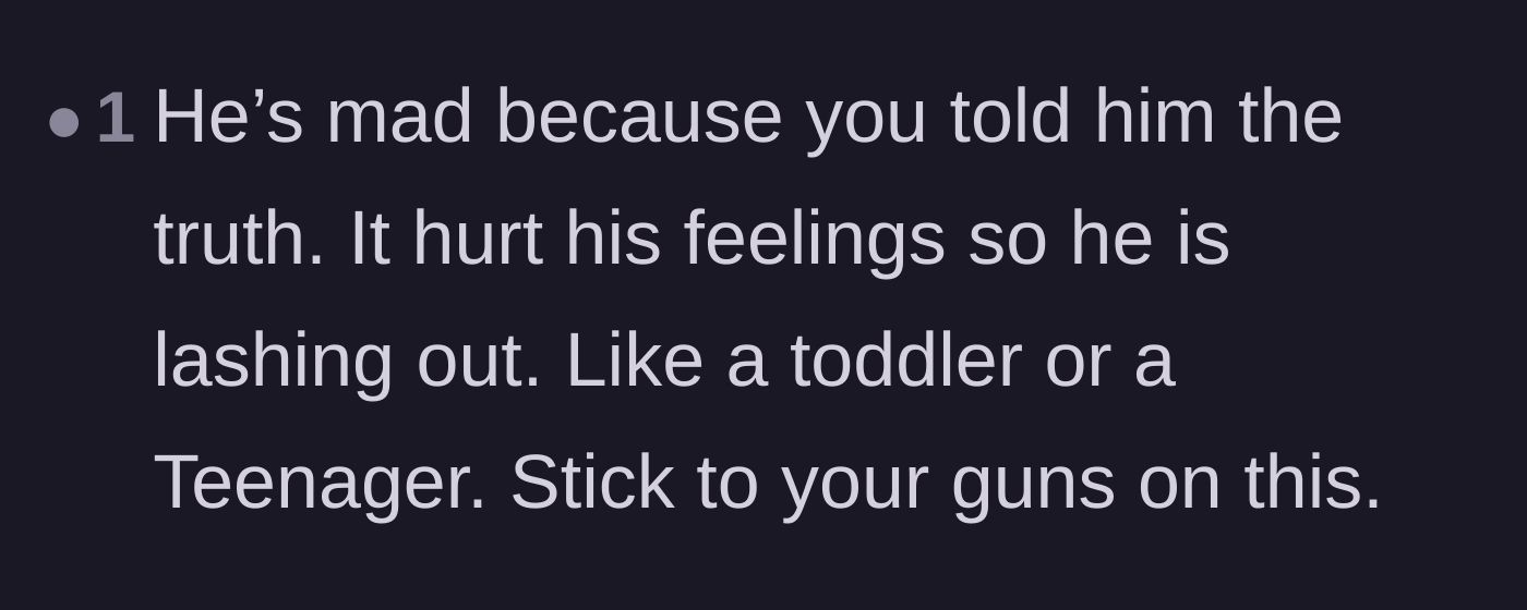 Comment thread 6 - Comparing the stepdad's emotional reaction to a toddler throwing a temper tantrum.