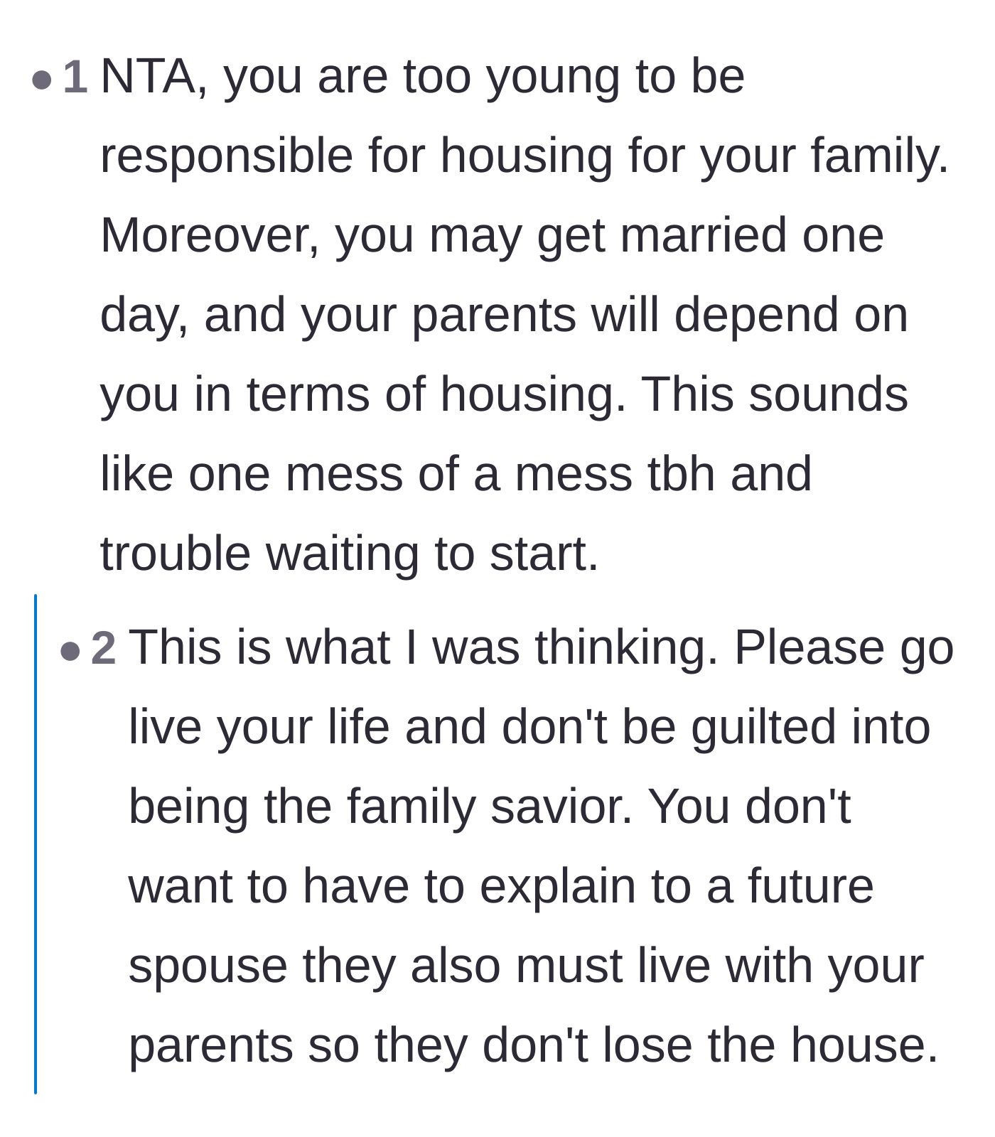 Comment thread 5 - Warnings about how this housing arrangement will sabotage the 19-year-old's future marriage and independence.