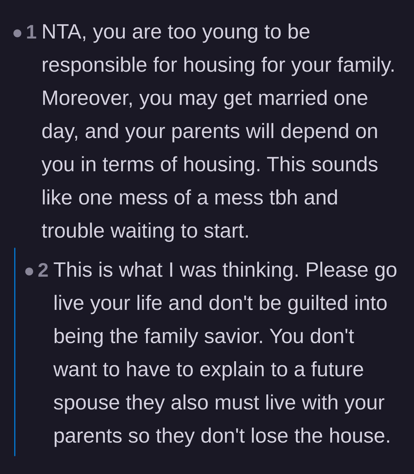 Comment thread 5 - Warnings about how this housing arrangement will sabotage the 19-year-old's future marriage and independence.