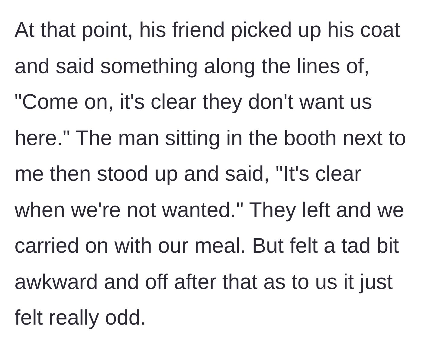Story part 5 - The older men finally getting up to leave while laying on a heavy guilt trip.
