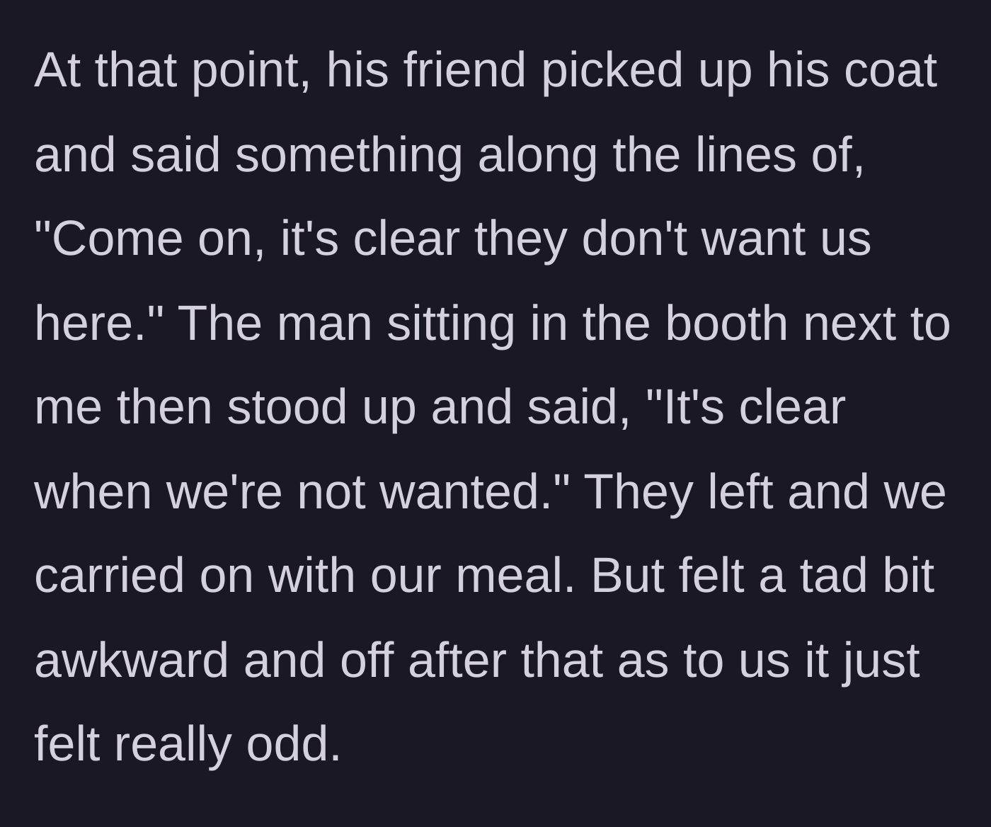 Story part 5 - The older men finally getting up to leave while laying on a heavy guilt trip.