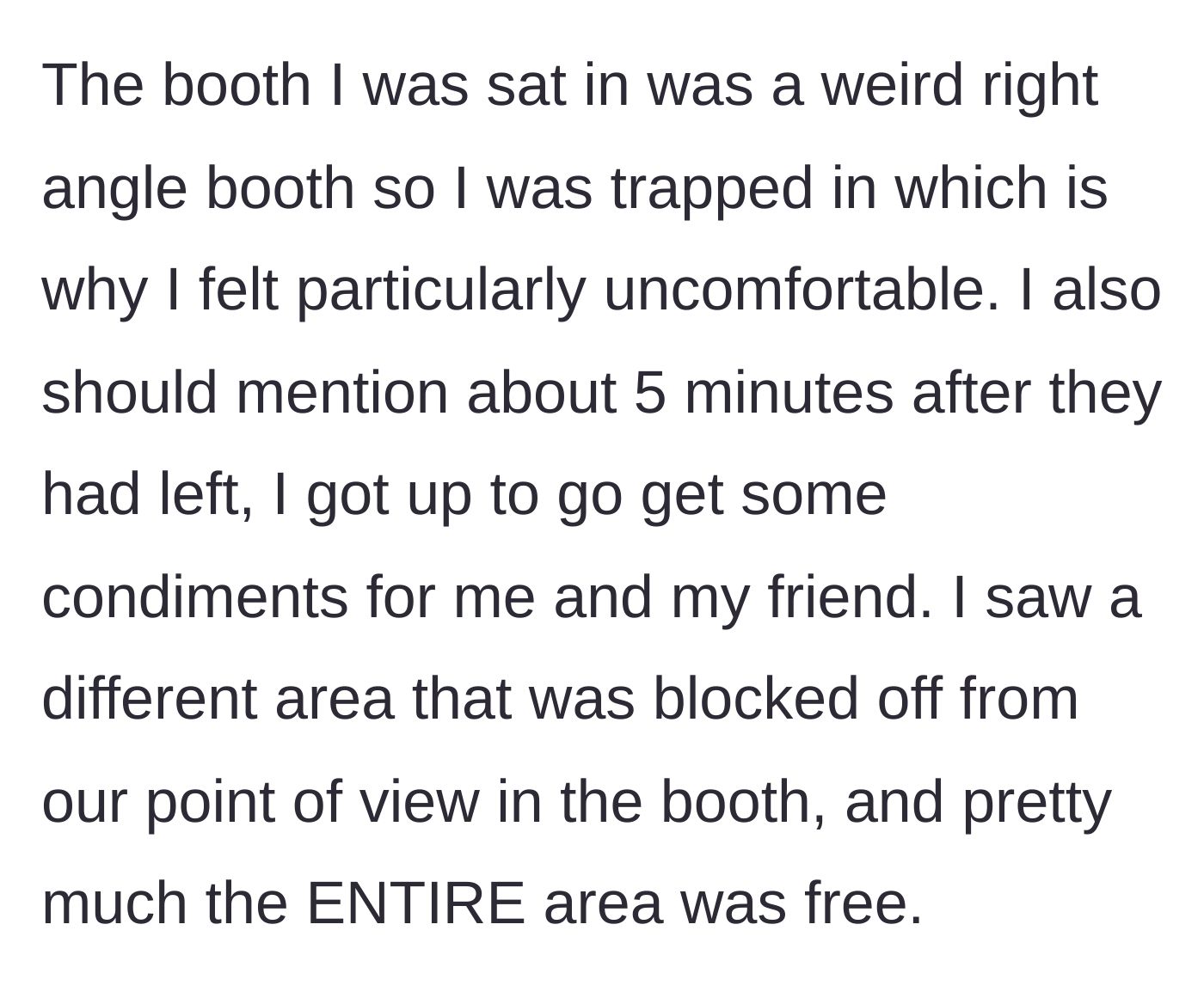 Story part 9 - An edit revealing the pub actually had an entire section of empty tables available nearby.
