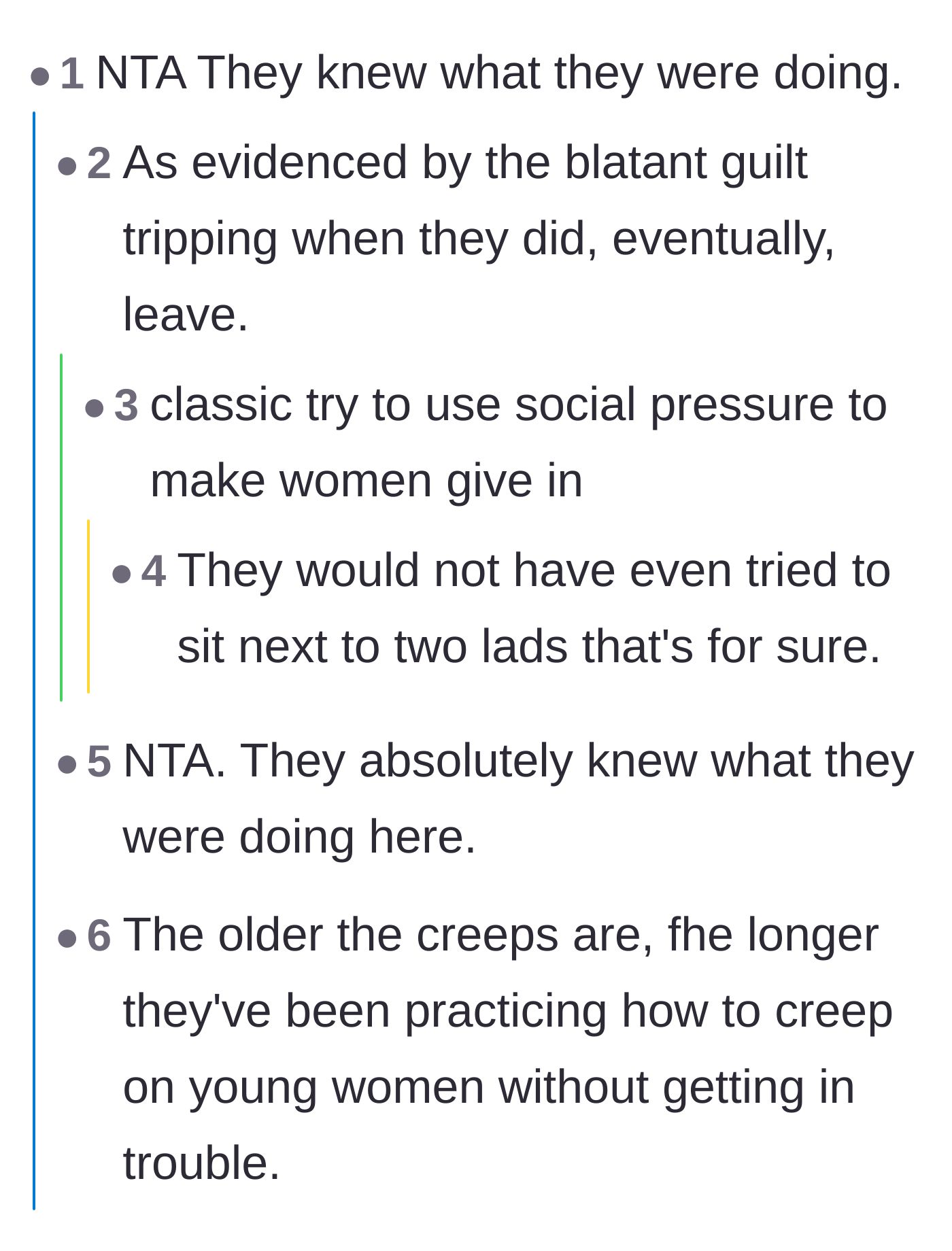 Comment thread 2 - Commenters calling out the older men for intentionally using social pressure and guilt trips.