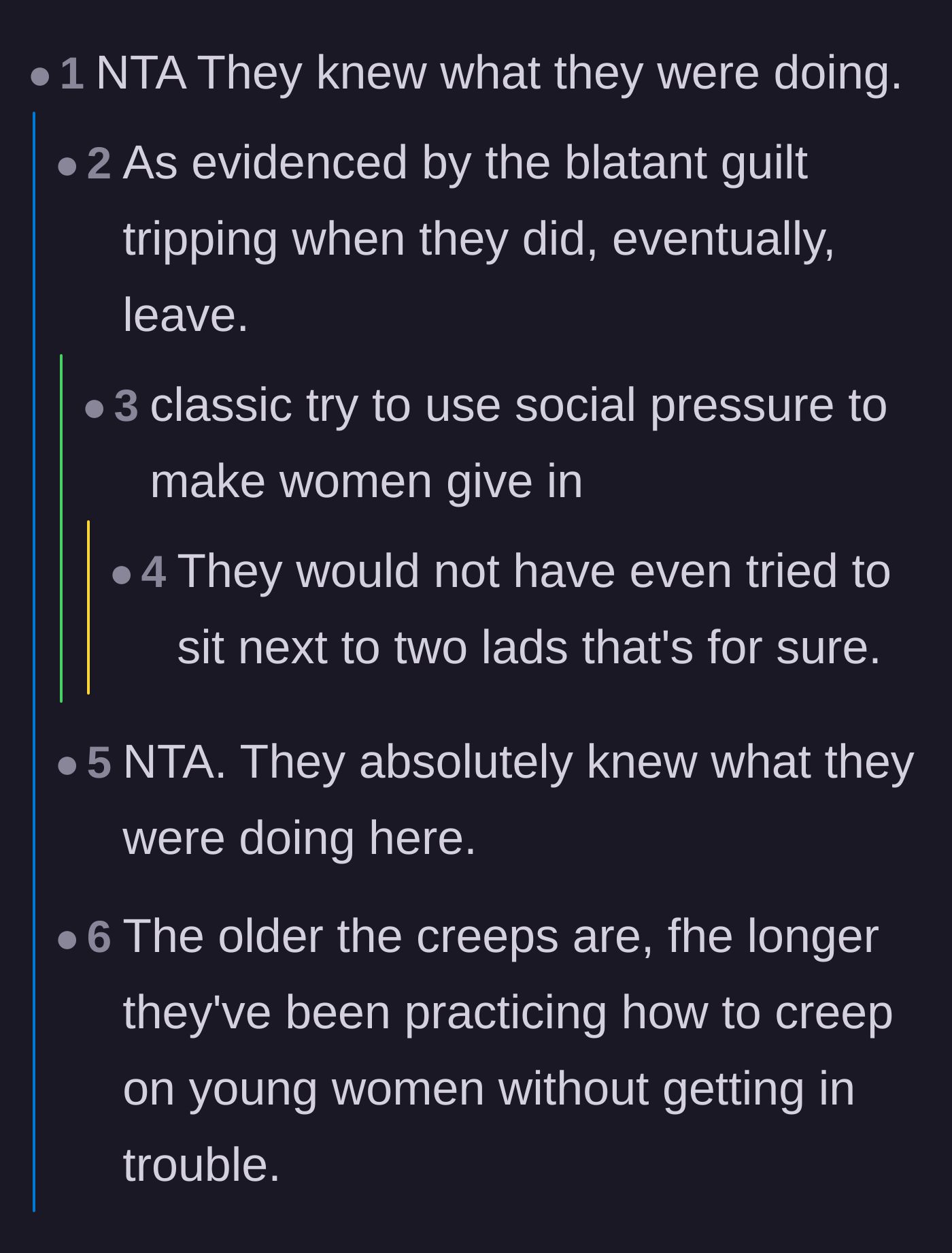 Comment thread 2 - Commenters calling out the older men for intentionally using social pressure and guilt trips.