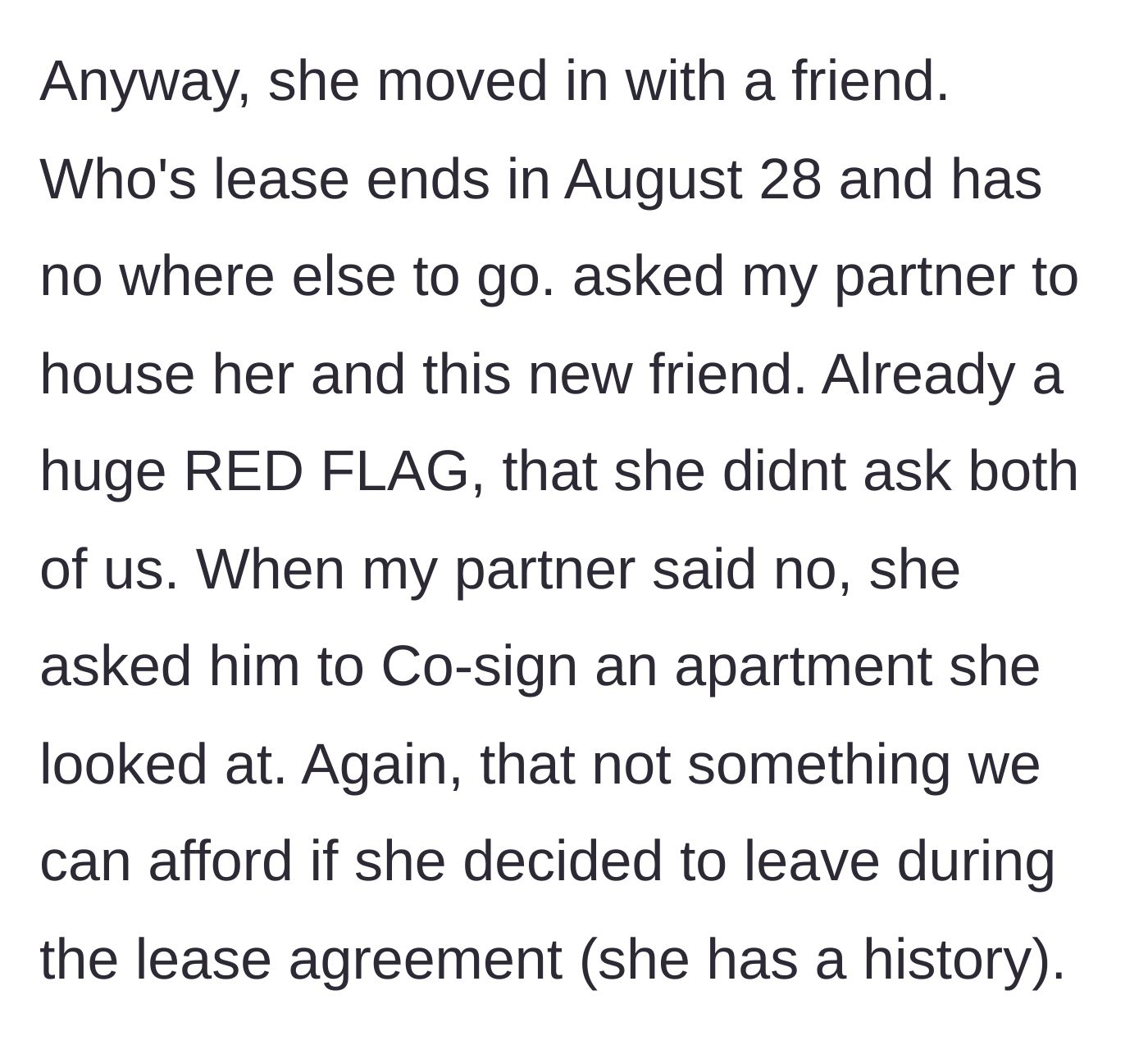 Story part 4 - The sister-in-law demands to move back in with a friend or have the boyfriend co-sign a new lease.