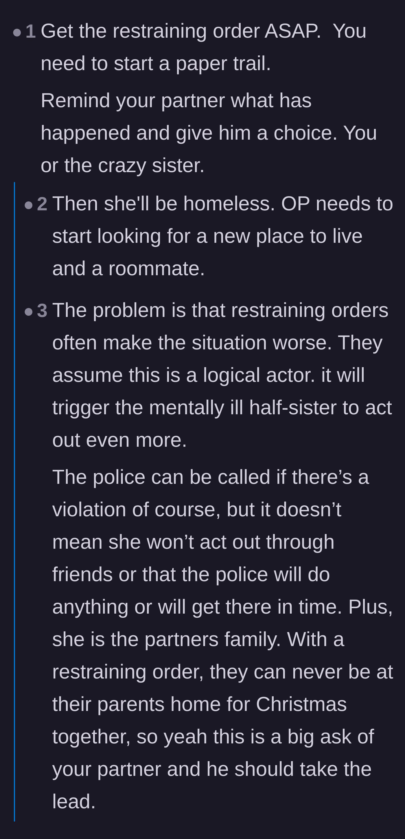 Comment thread 2 - A deep, intensely personal discussion from a domestic abuse survivor on the terrifying realities of restraining orders.