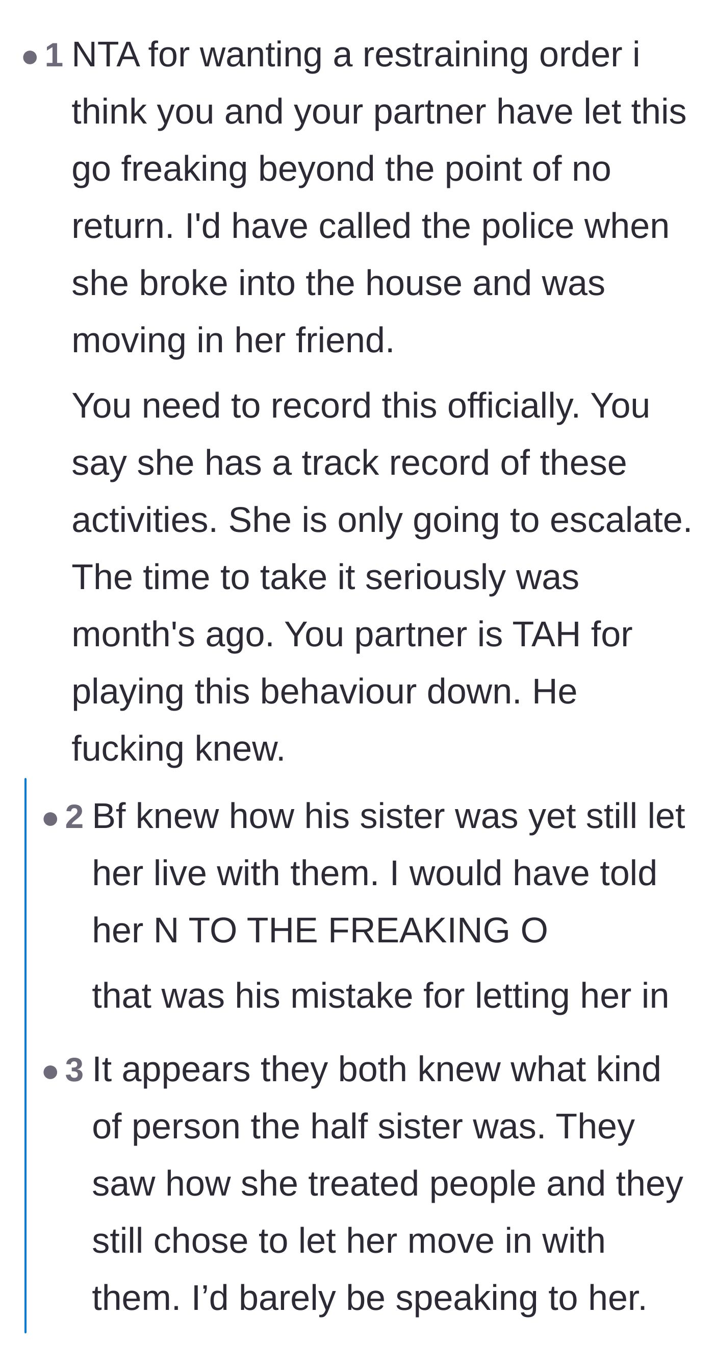 Comment thread 4 - Commenters calling out the boyfriend for downplaying his sister's terrifying behavior when he knew exactly who she was all along.