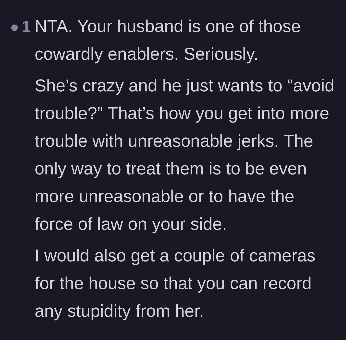 Comment thread 6 - Calling the boyfriend a cowardly enabler who makes things infinitely worse by trying to avoid conflict.