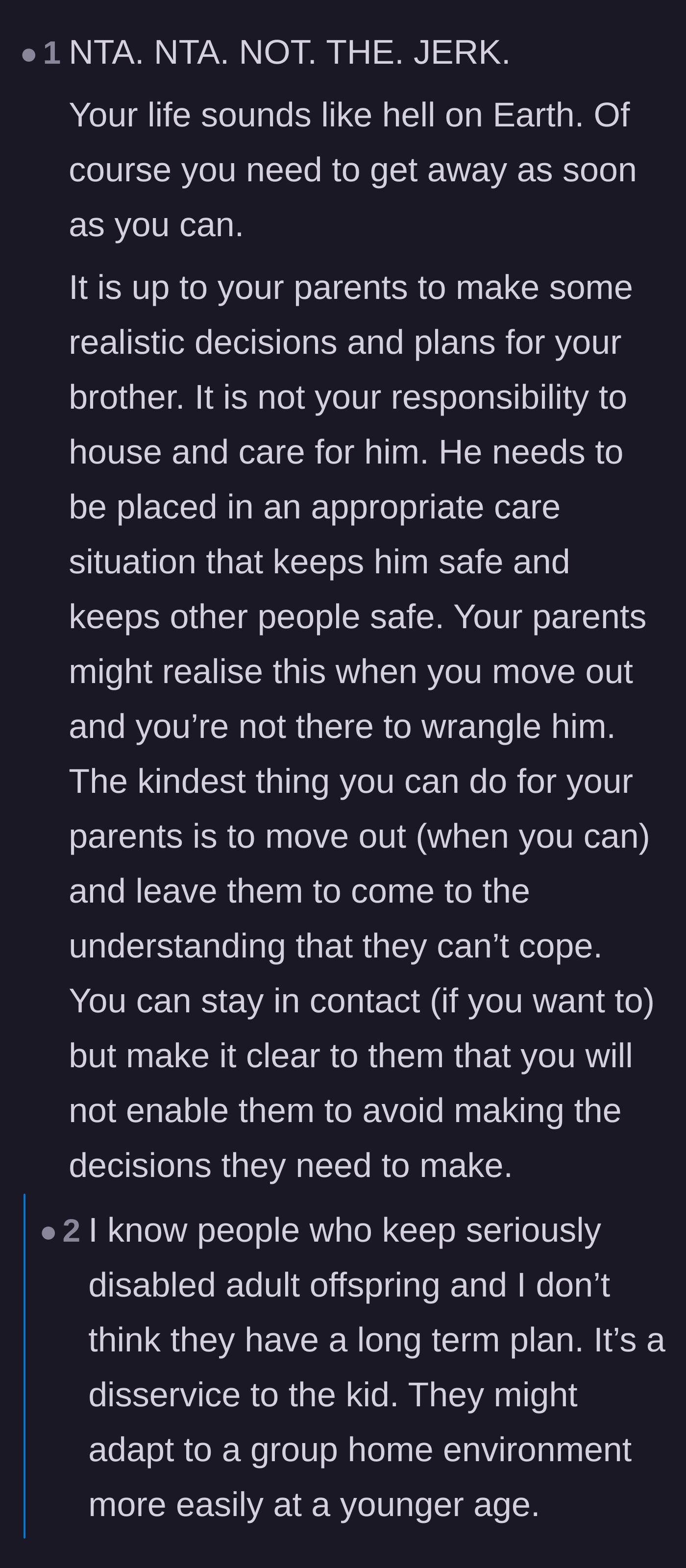 Comment thread 3 - Validation that a sibling's care is the parents' responsibility, not the teenager's.
