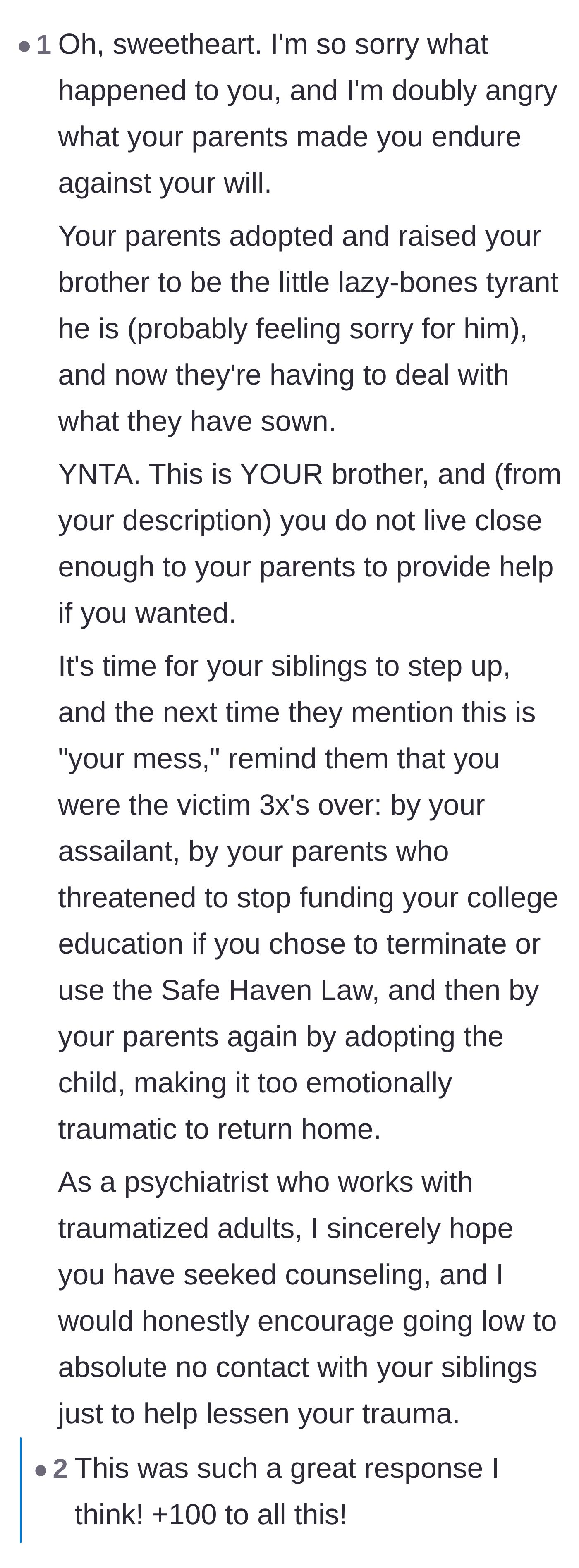 Comment thread 3 - A psychiatrist explaining how the main character was victimized three separate times by her assailant and then by her parents' coercion.