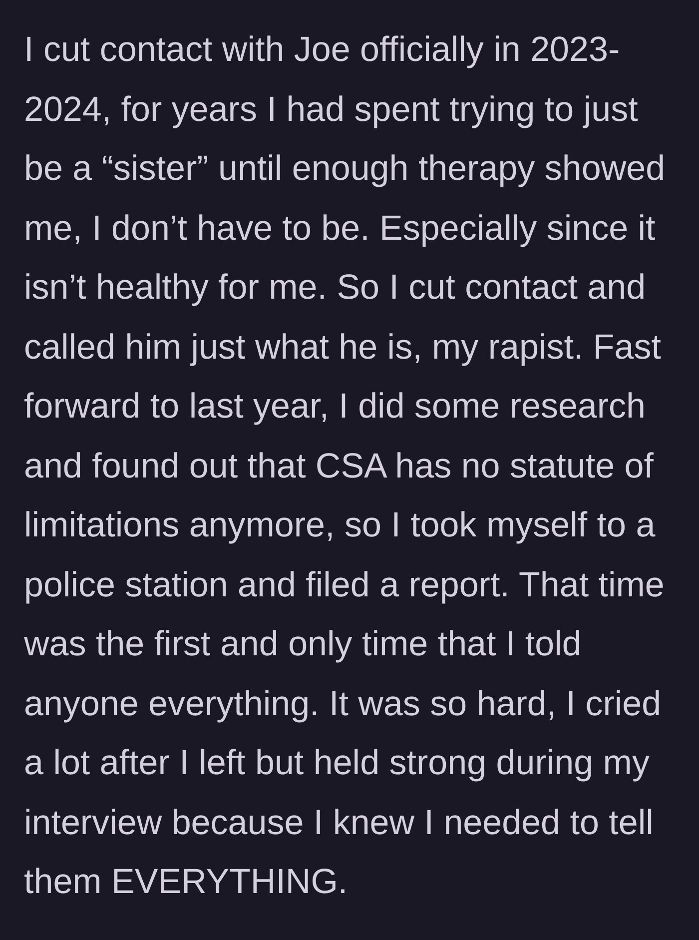 Story part 6 - Years of therapy leading to breaking contact and bravely walking into a police station.