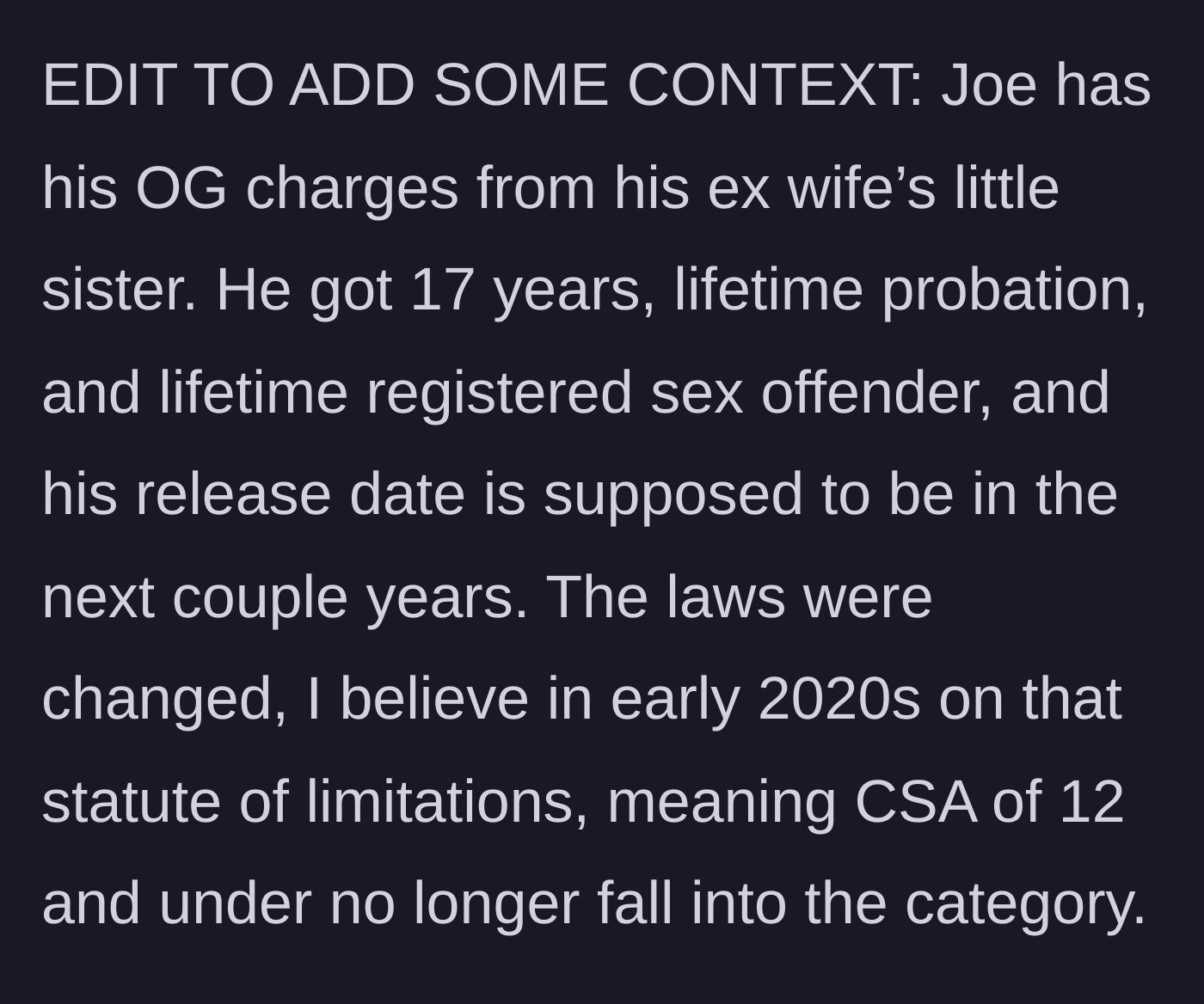 Story part 8 - Context regarding the predator's current sentence and the crucial changes to the statute of limitations.