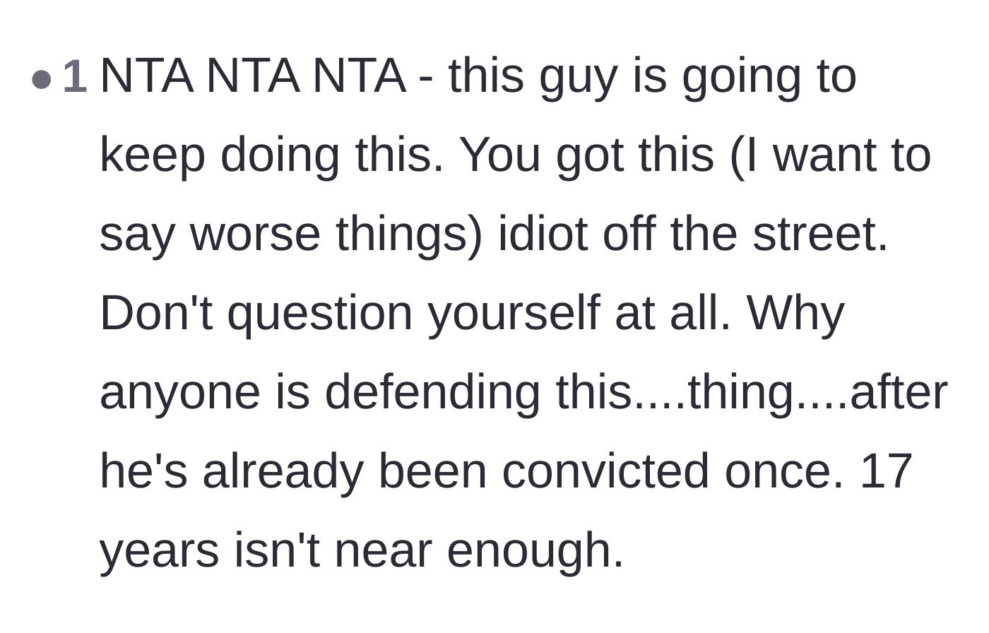 Comment thread 5 - Outrage over the family defending a convicted predator and the inadequacy of his previous sentence.