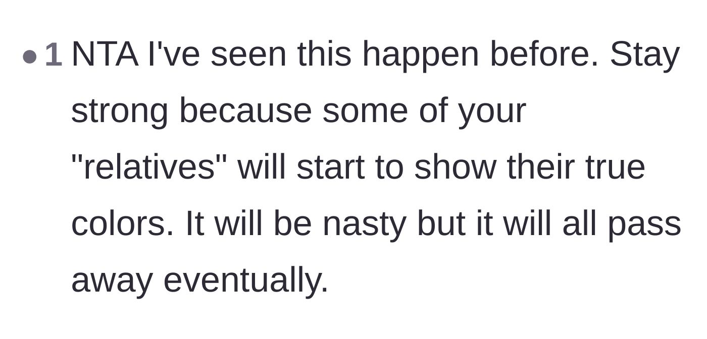 Comment thread 6 - Sobering reassurance that the painful fallout with toxic relatives is a temporary, albeit brutal, part of the healing process.