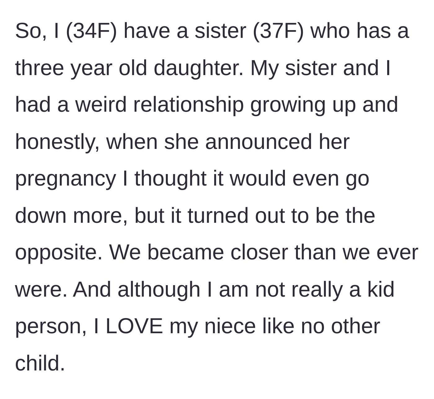 Story part 1 - Reconnecting with an estranged sister over the birth of a beloved niece.