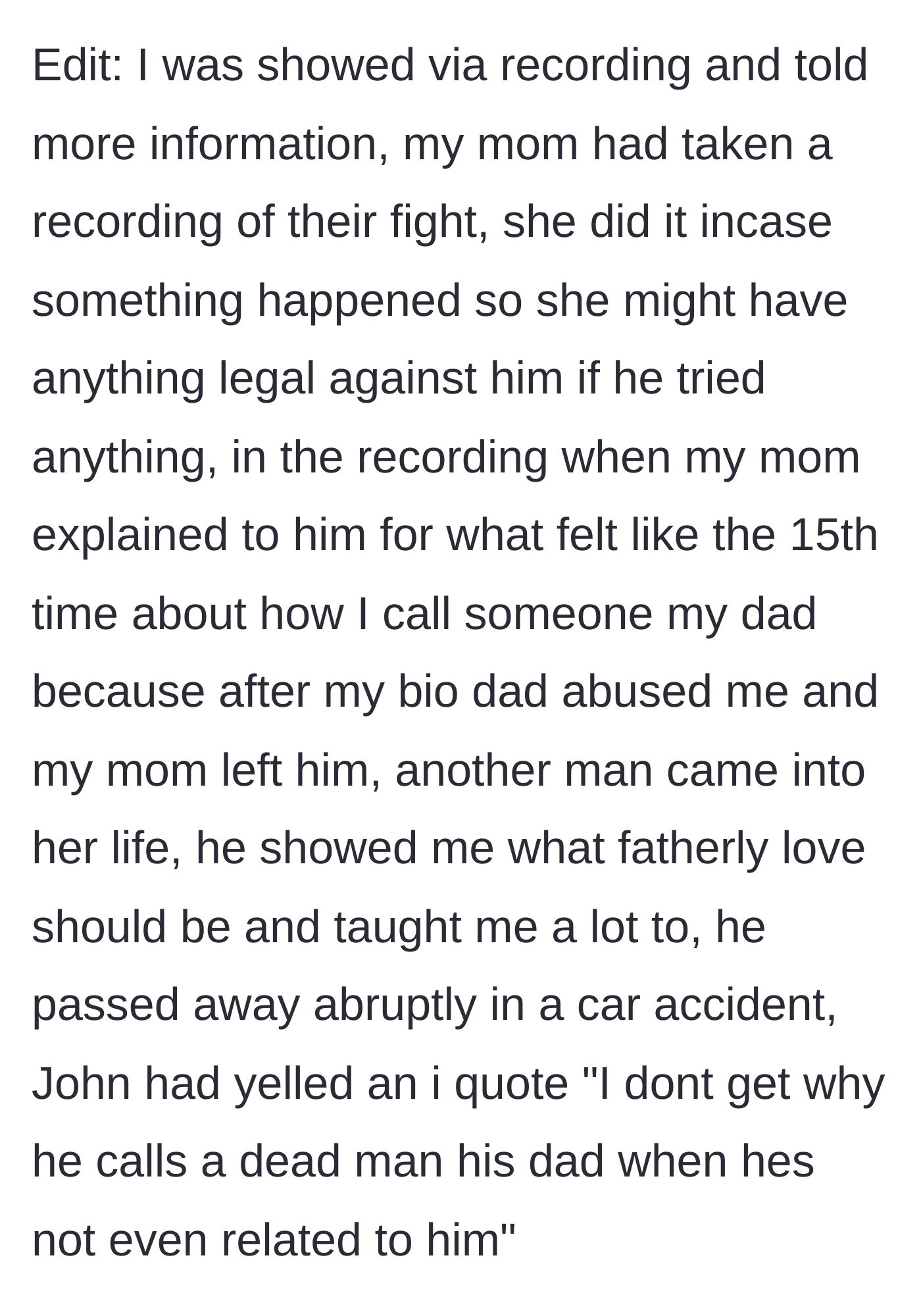 Story part 13 - The boy revealing a recording of the fight where John cruelly dismisses the boy's deceased stepdad.