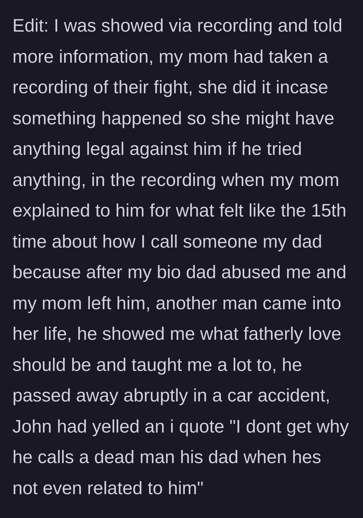 Story part 13 - The boy revealing a recording of the fight where John cruelly dismisses the boy's deceased stepdad.