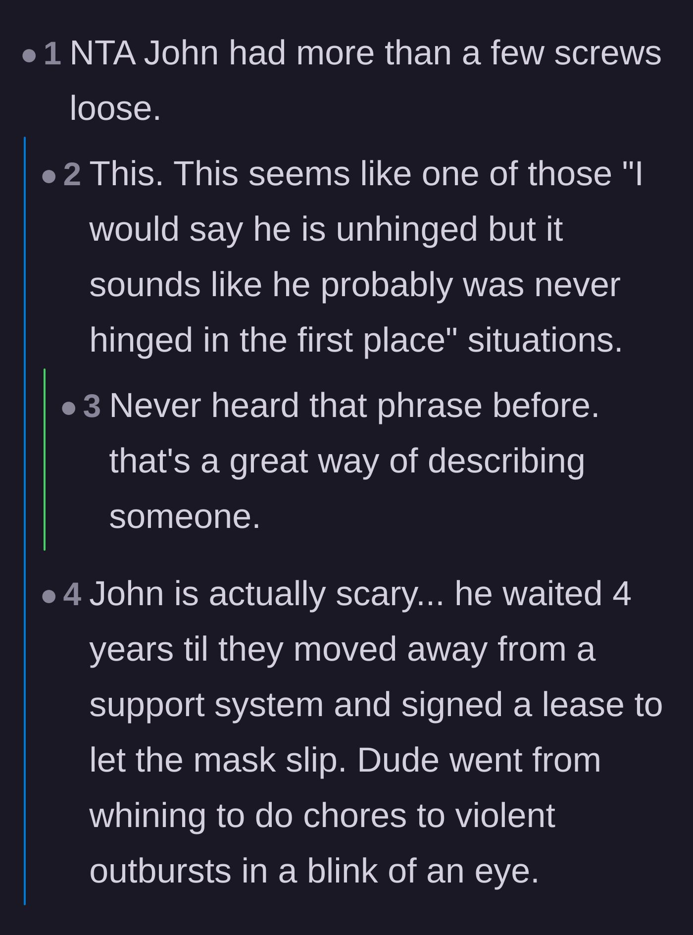 Comment thread 2 - Discussing the terrifying reality of a manipulator waiting until a family is isolated to drop his nice-guy act.