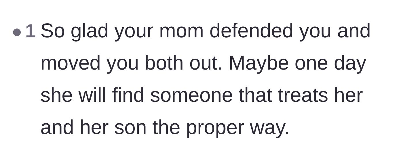 Comment thread 5 - Sending well-wishes to the mother and hoping she finds a truly supportive partner in the future.