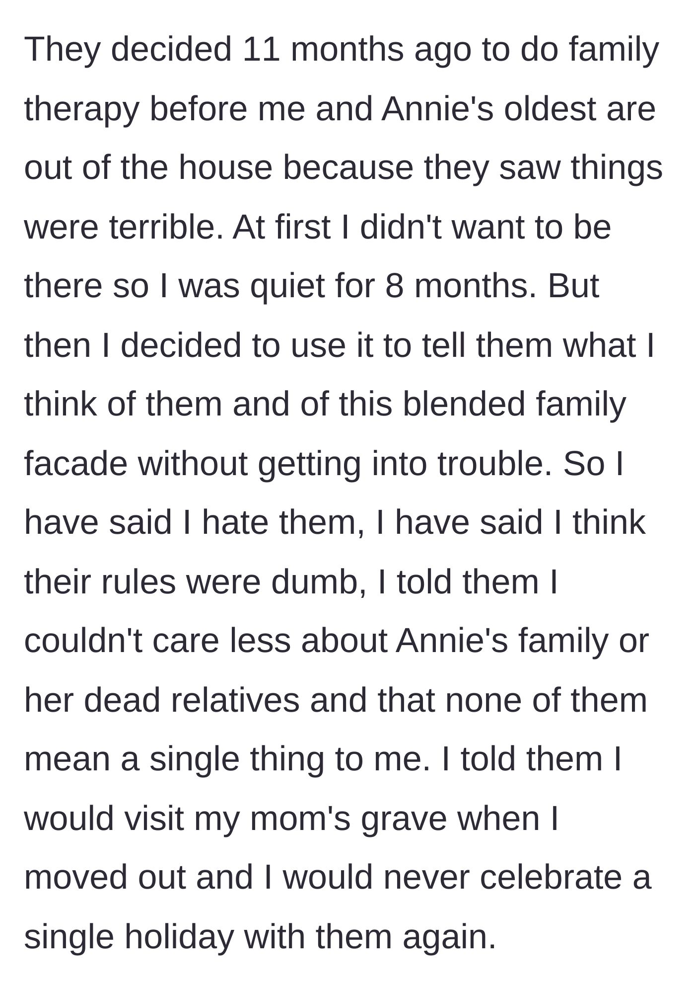 Story part 5 - The author explains how, after months of silence in forced family therapy, he finally unleashed years of suppressed hatred and resentment toward his father and stepmother.