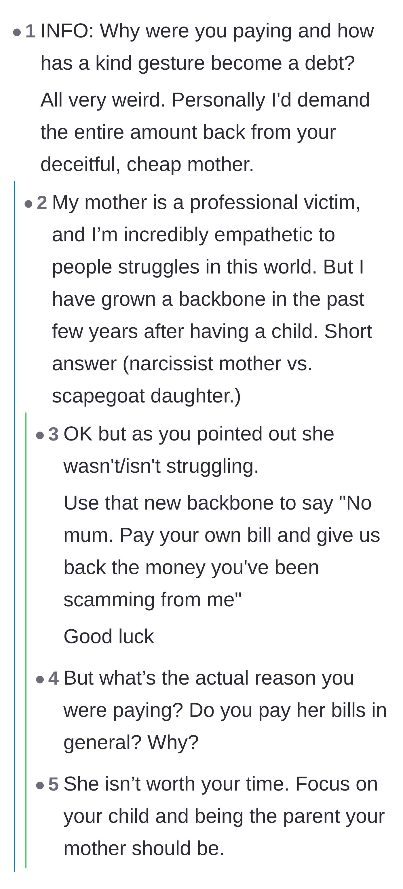 Comment thread 3 - The author reveals the mother secured the financial help by faking a terminal medical crisis.