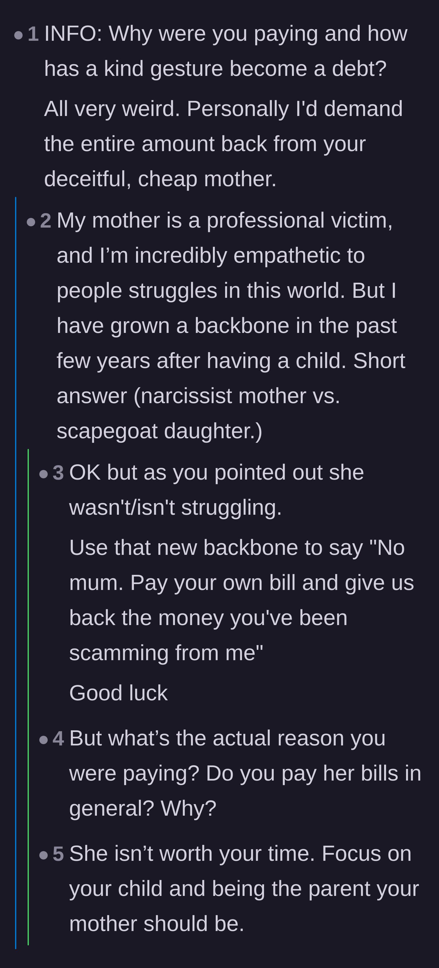 Comment thread 3 - The author reveals the mother secured the financial help by faking a terminal medical crisis.
