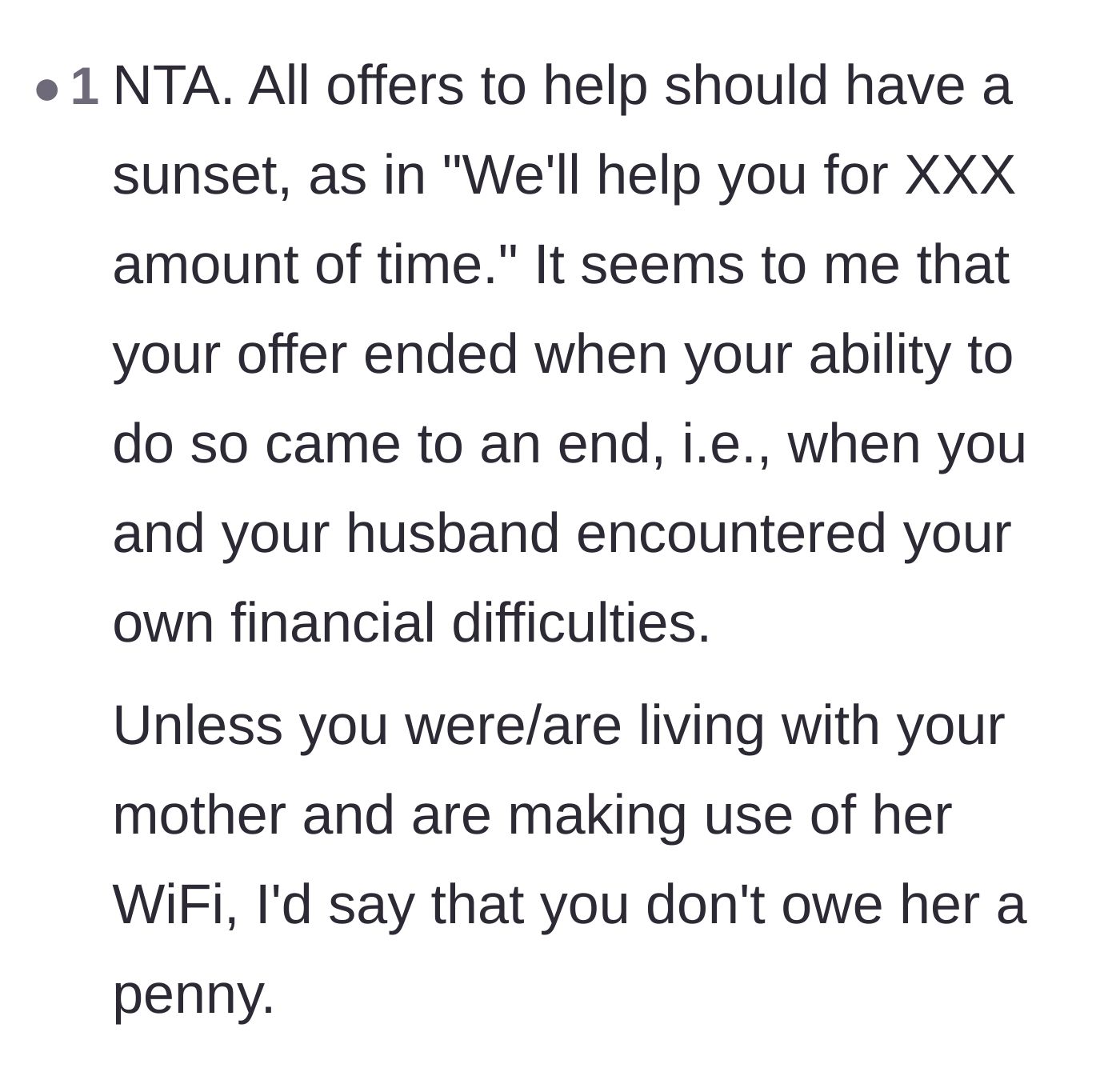 Comment thread 6 - Advice on establishing sunset clauses for family financial favors.