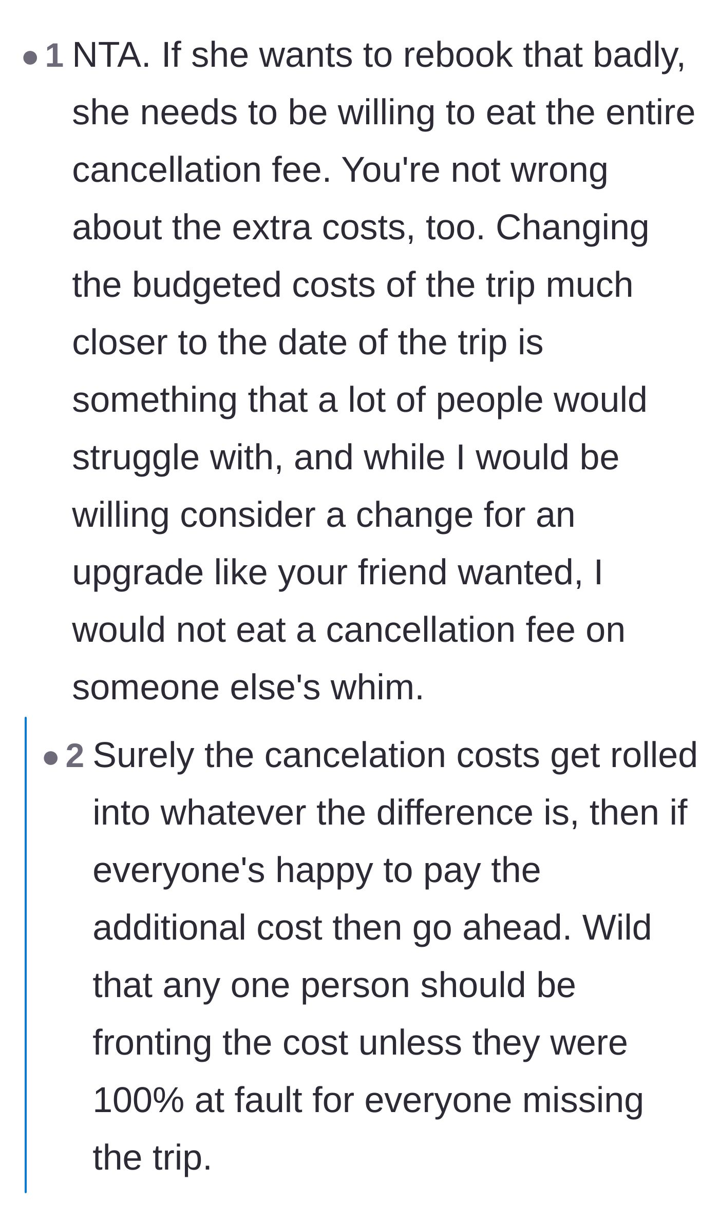 Comment thread 4 - A deep dive into the financial disrespect of expecting friends to absorb a fifty percent cancellation fee.