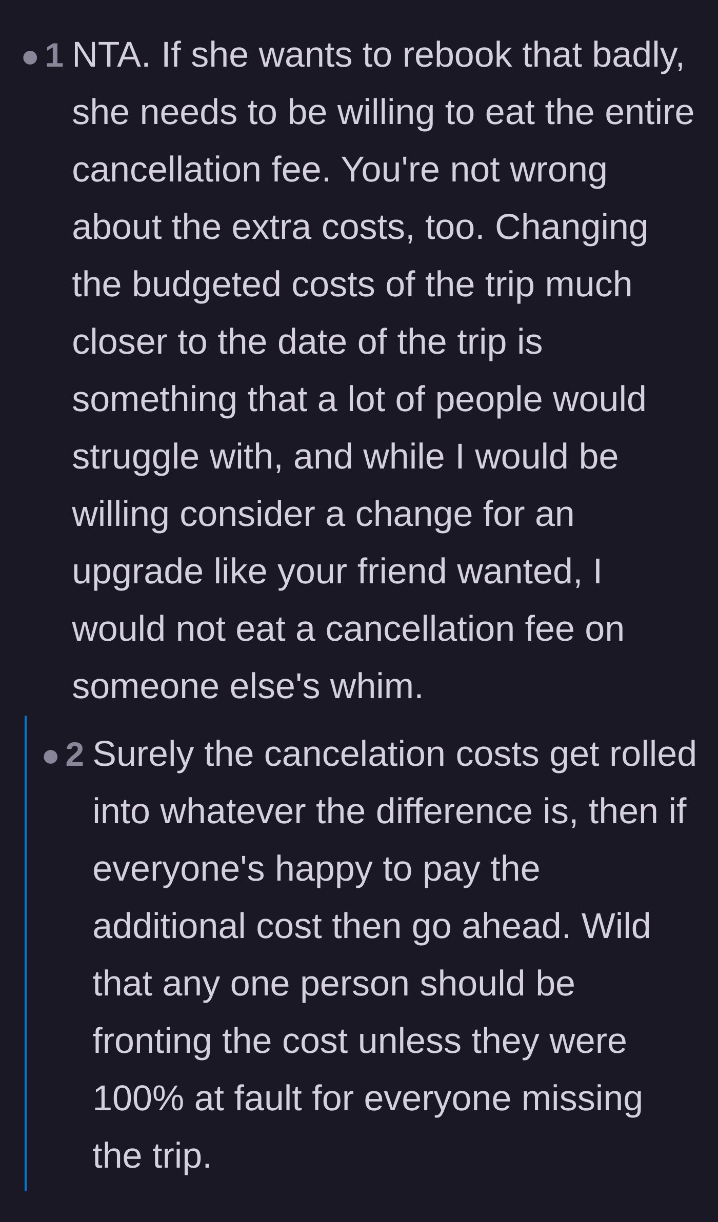 Comment thread 4 - A deep dive into the financial disrespect of expecting friends to absorb a fifty percent cancellation fee.