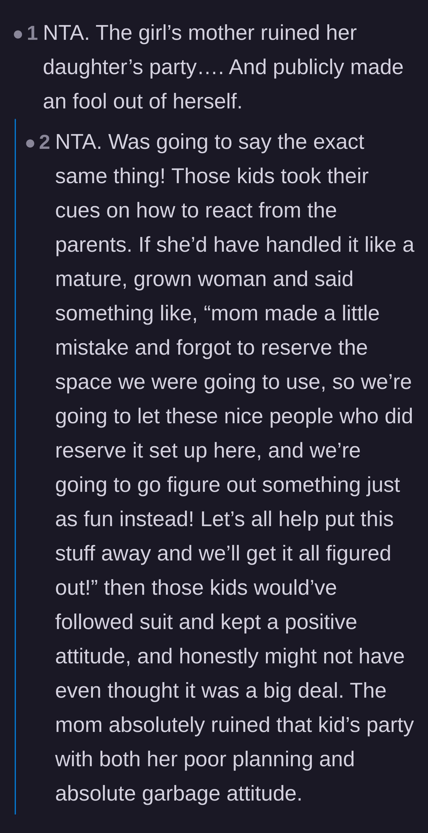 Comment thread 3 - Discussion on how the kids were only crying because they took cues from their parents' dramatic and awful reaction.