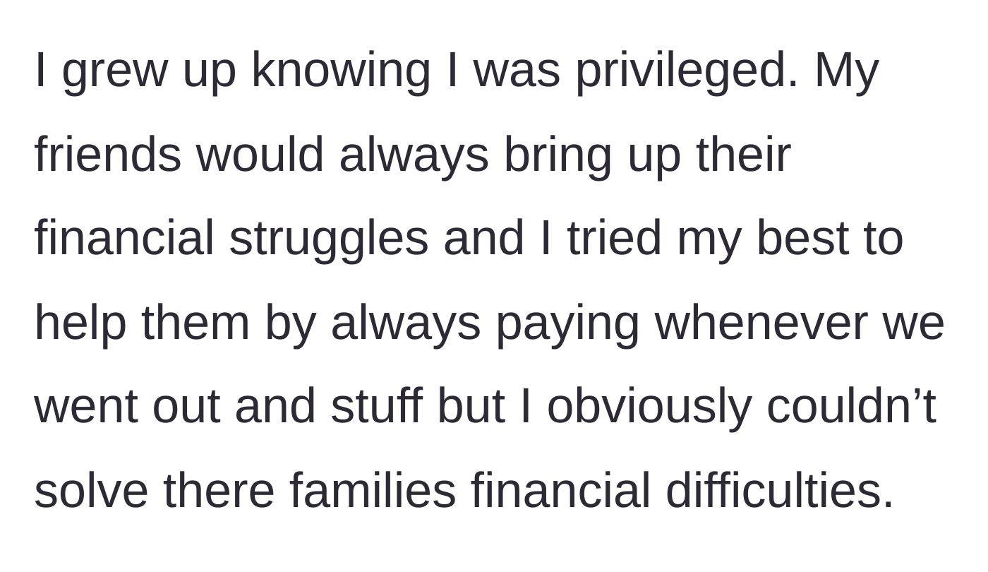 Story part 2 - Acknowledging her privilege and paying for her friends' outings