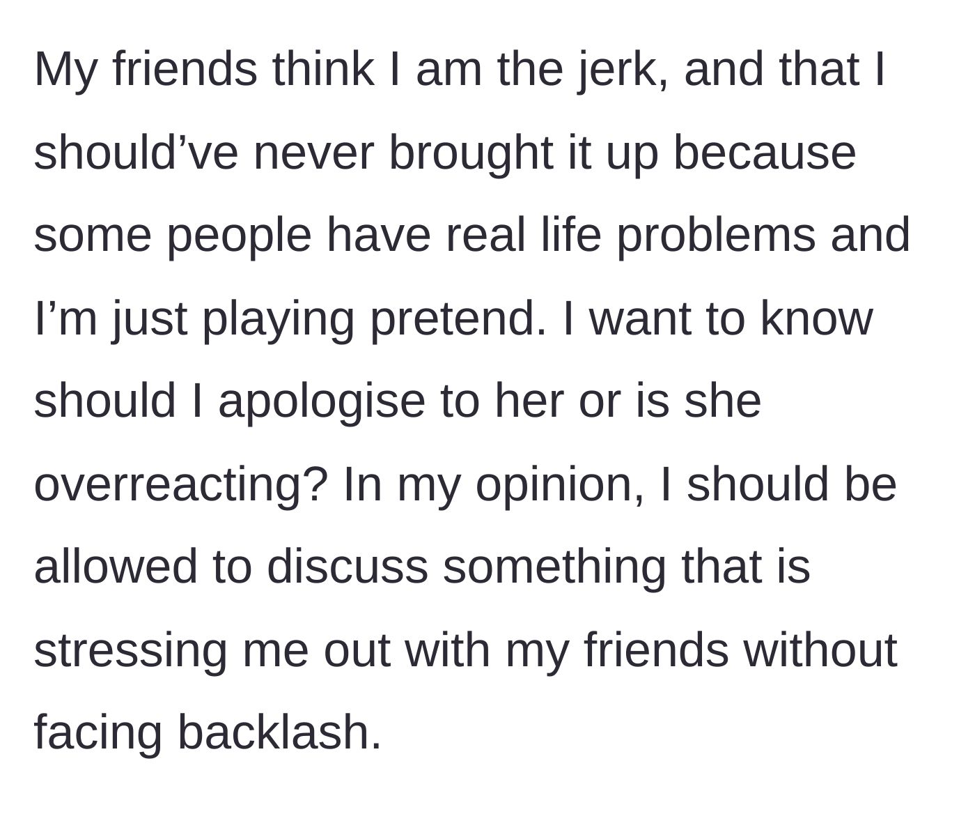 Story part 5 - Friends calling her a jerk and asking if she should apologize