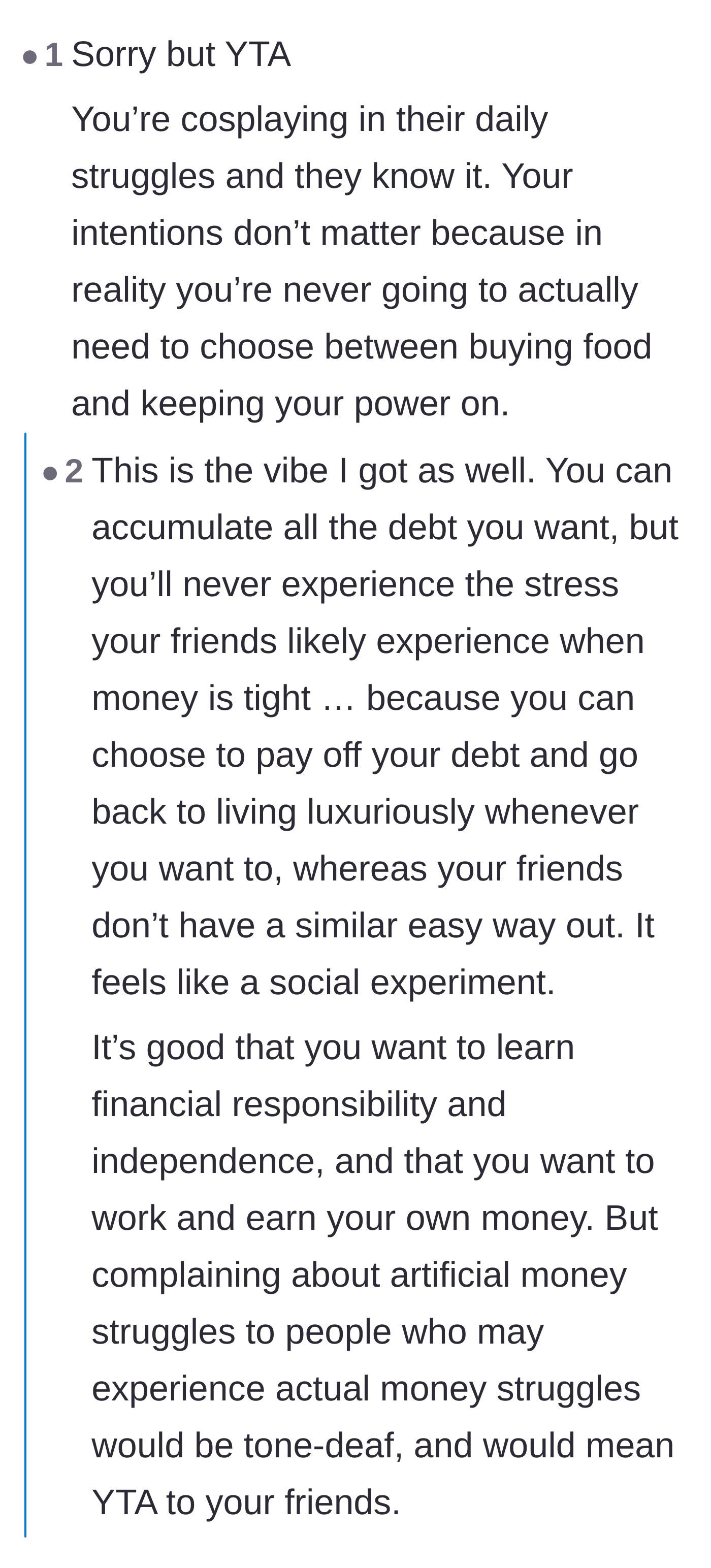 Comment thread 2 - Readers pointing out the insult of cosplaying poverty and treating working-class struggles like a temporary university social experiment