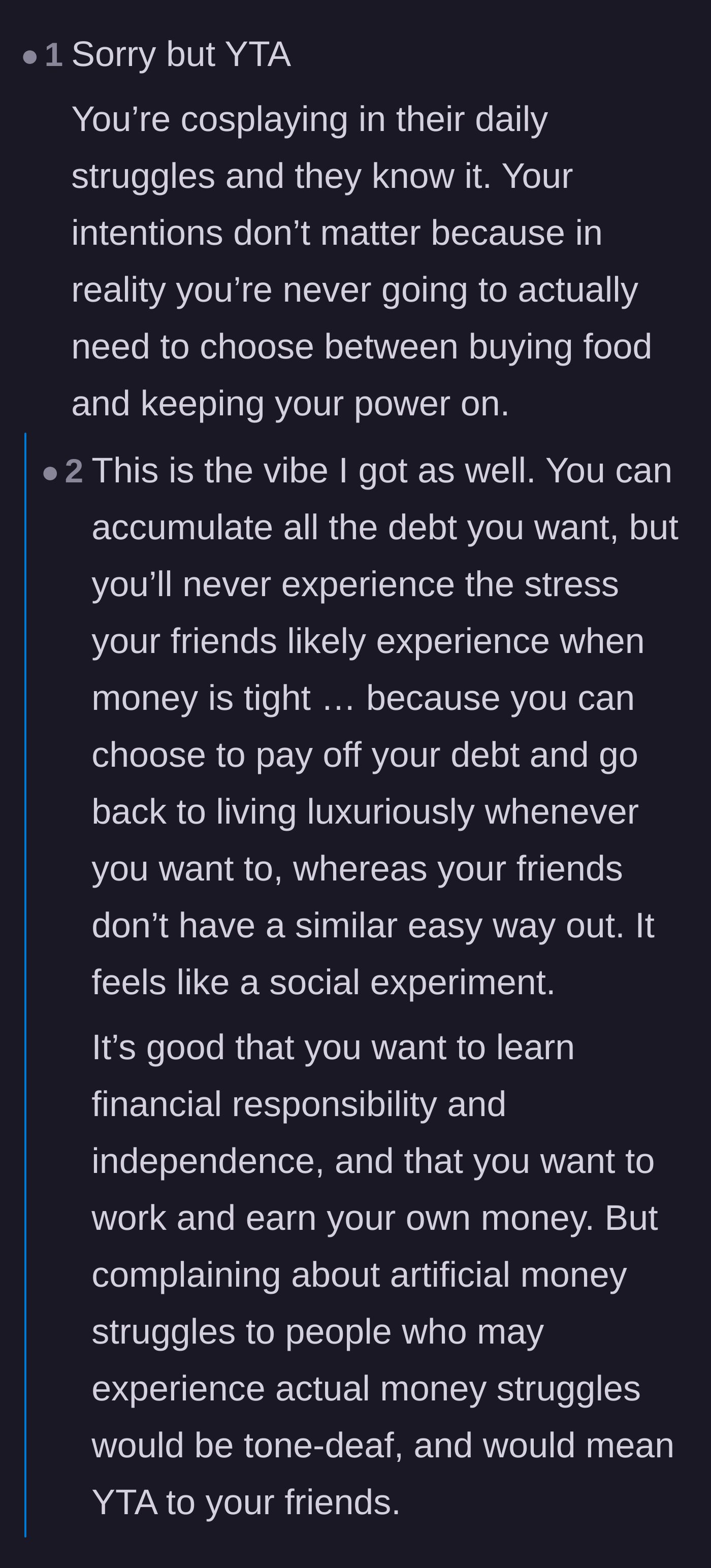 Comment thread 2 - Readers pointing out the insult of cosplaying poverty and treating working-class struggles like a temporary university social experiment