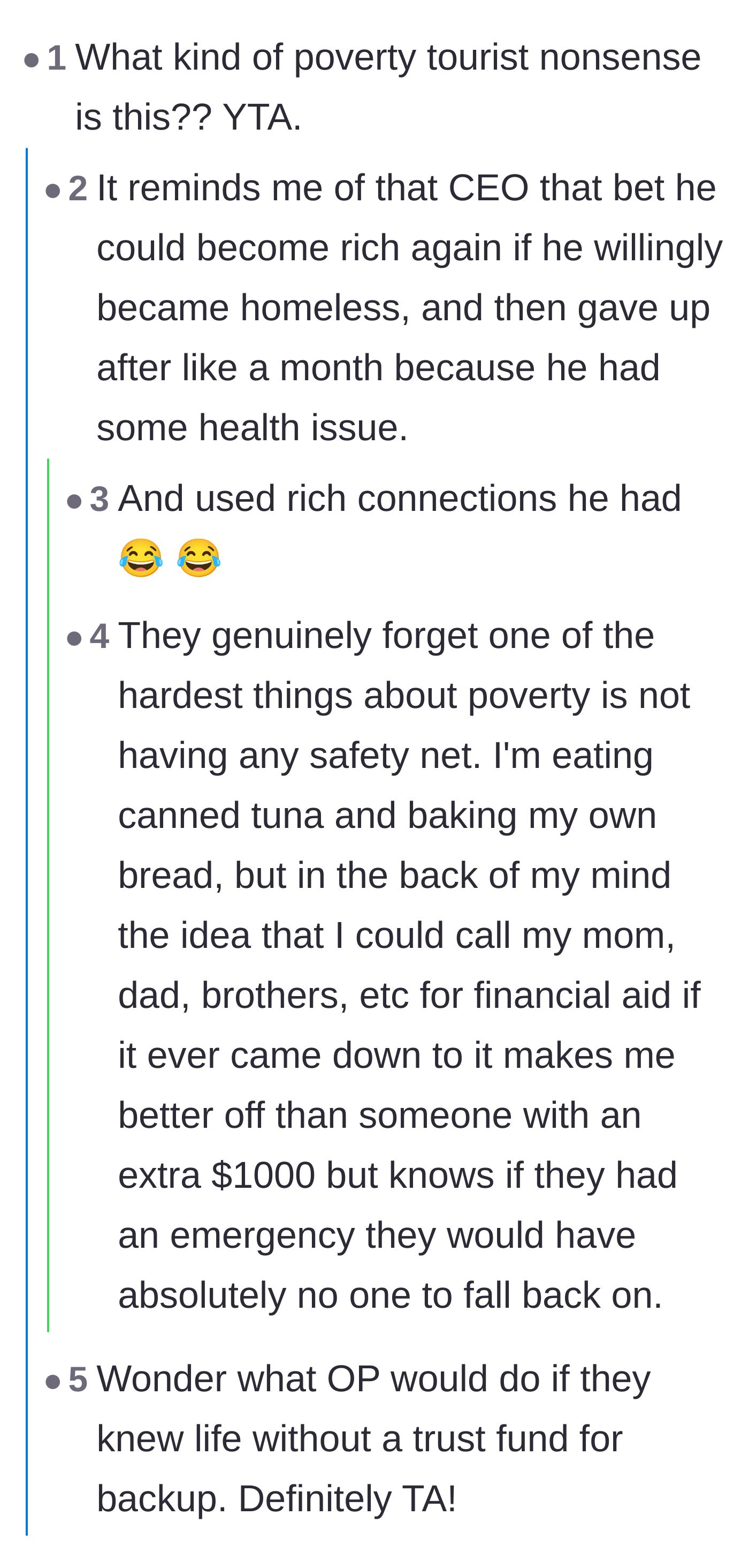Comment thread 6 - A deep dive into the concept of poverty tourism and the immense psychological privilege of having a family safety net to fall back on