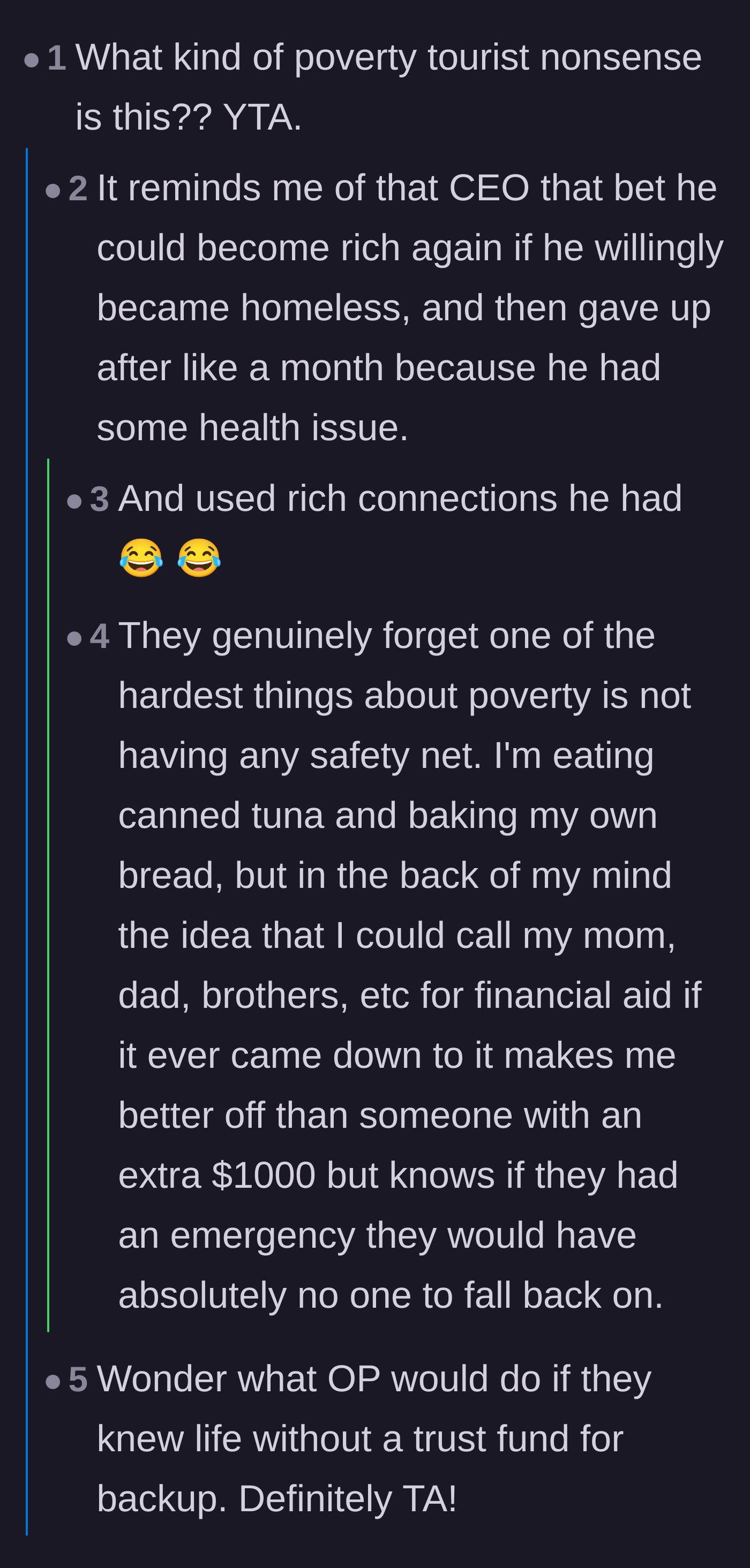 Comment thread 6 - A deep dive into the concept of poverty tourism and the immense psychological privilege of having a family safety net to fall back on